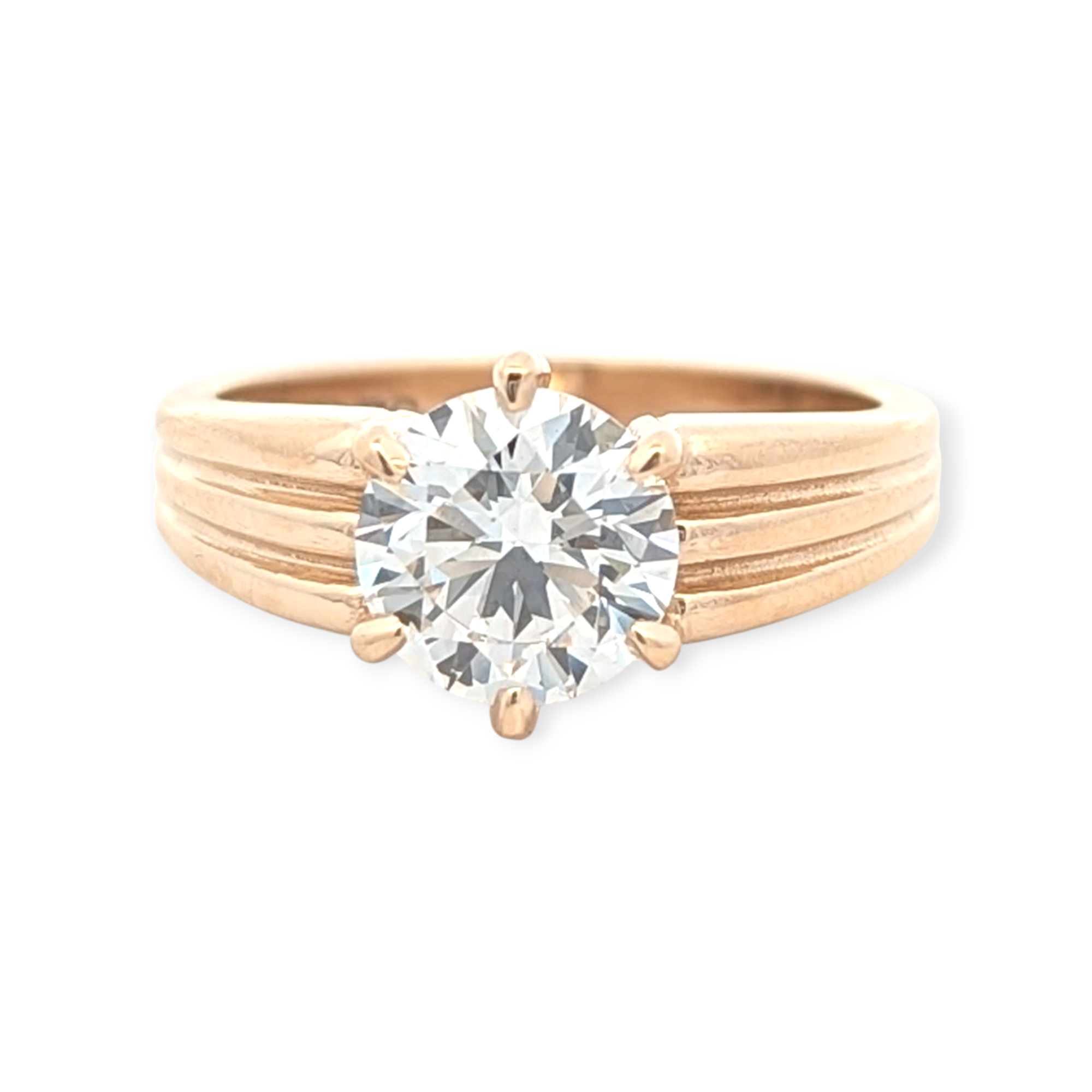 Grooved Low Profile Solitaire Engagement Ring [Made to Order]