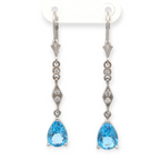 Ciella Swiss Blue Topaz and Diamond Earrings in 14K White Gold