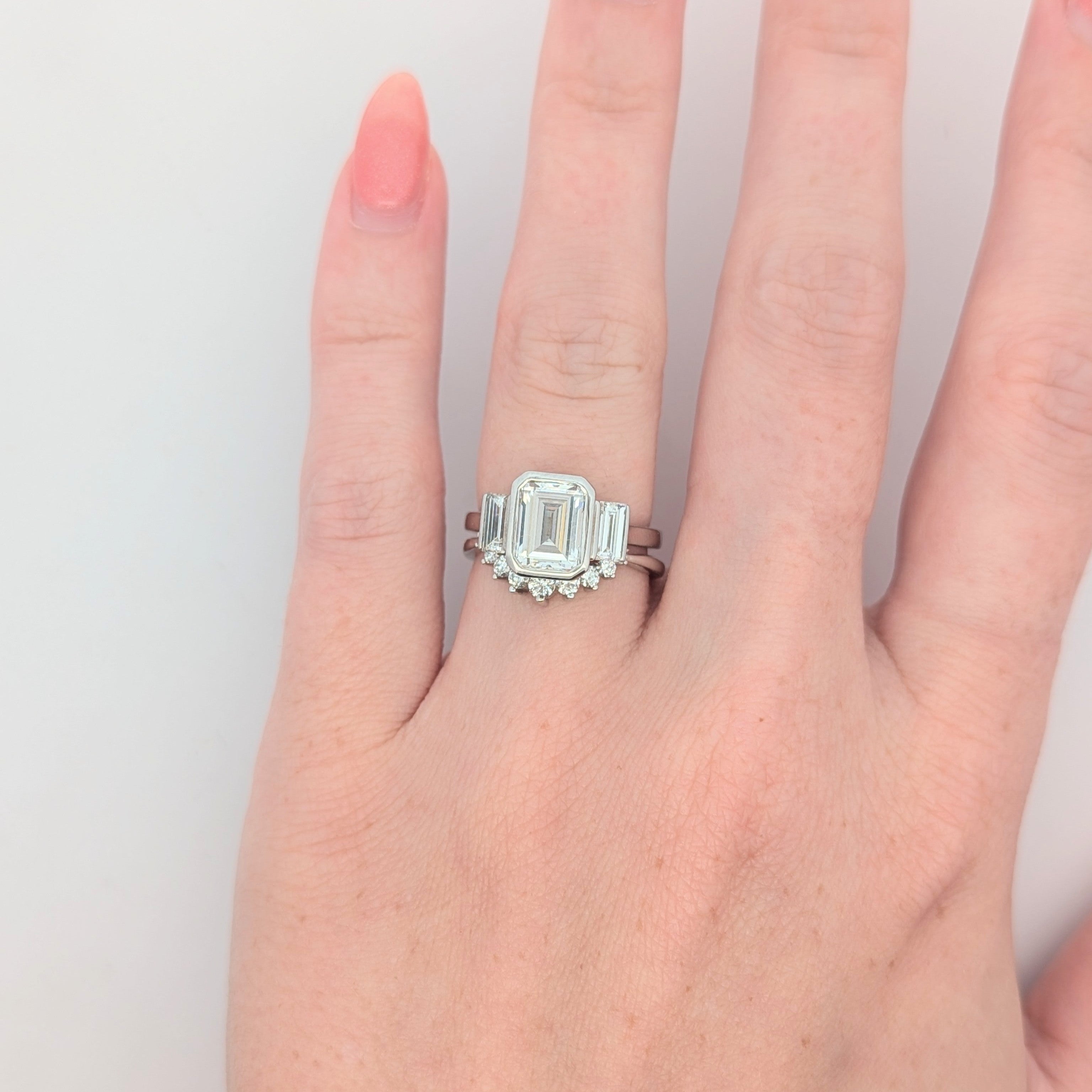 Three Stone 14K Gold Bezel Set Emerald-Cut Engagement Ring [Made to Order]