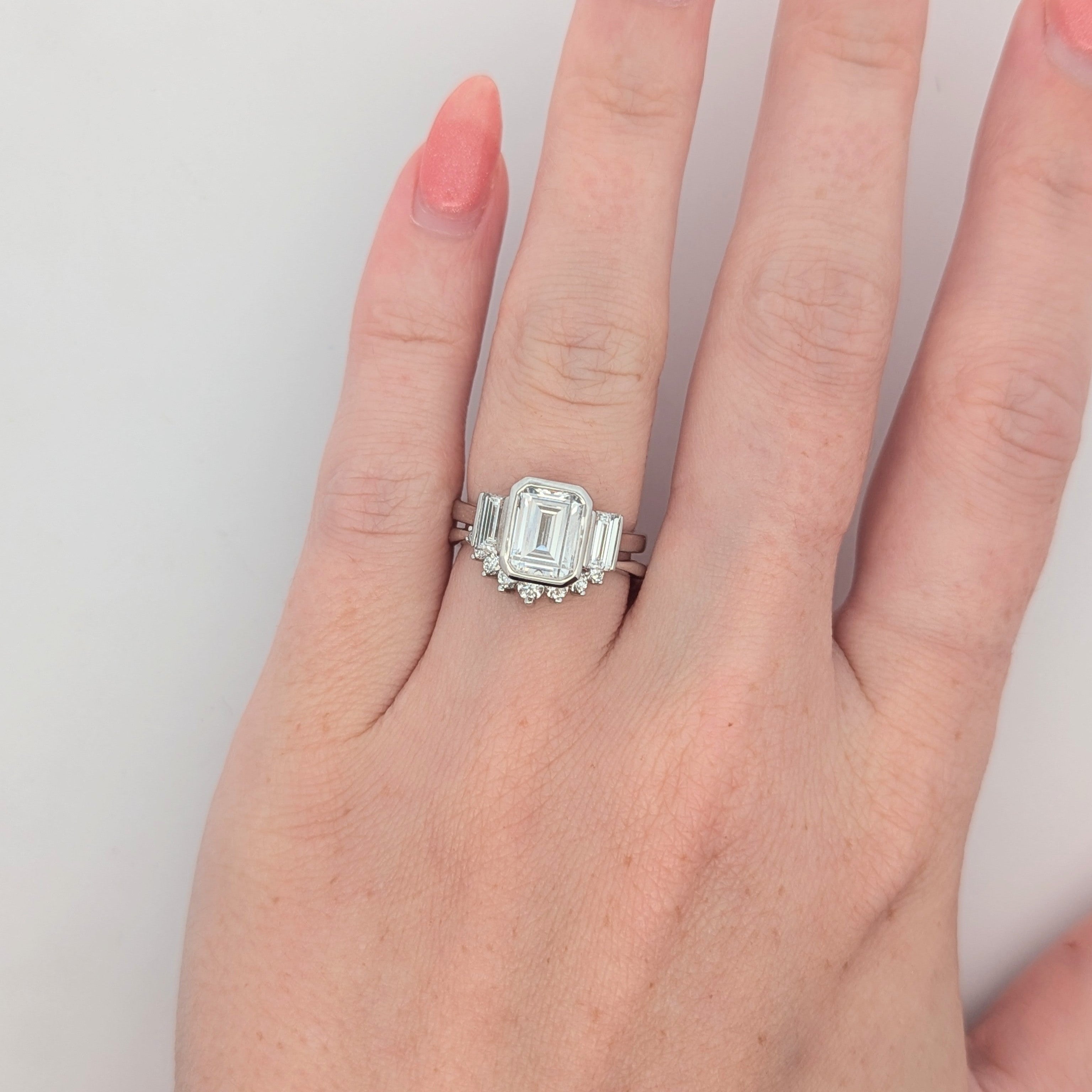 Three Stone 14K Gold Bezel Set Emerald-Cut Engagement Ring [Made to Order]