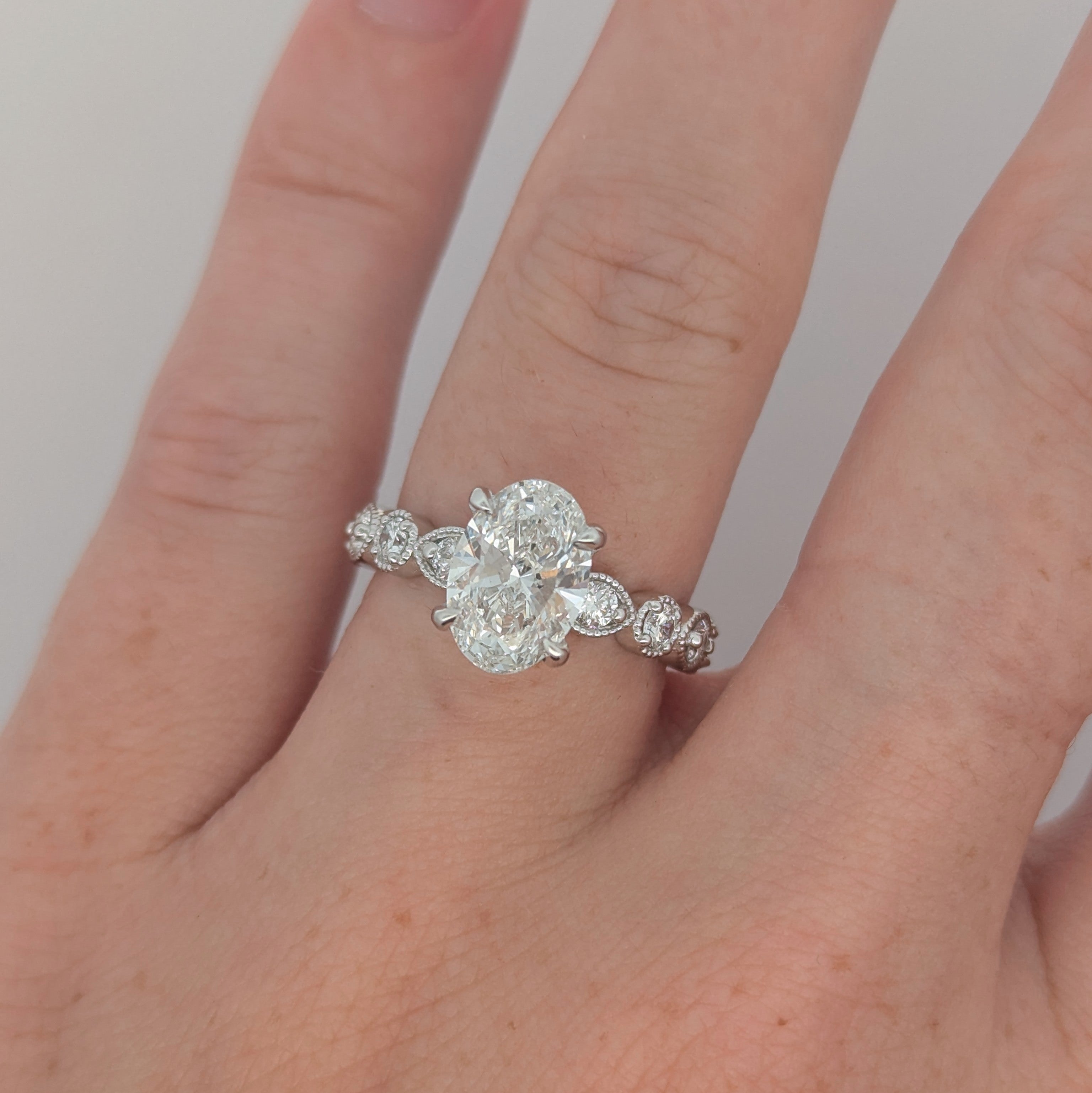 Oval Diamond Engagement Ring with Accented Sides [Made to Order]
