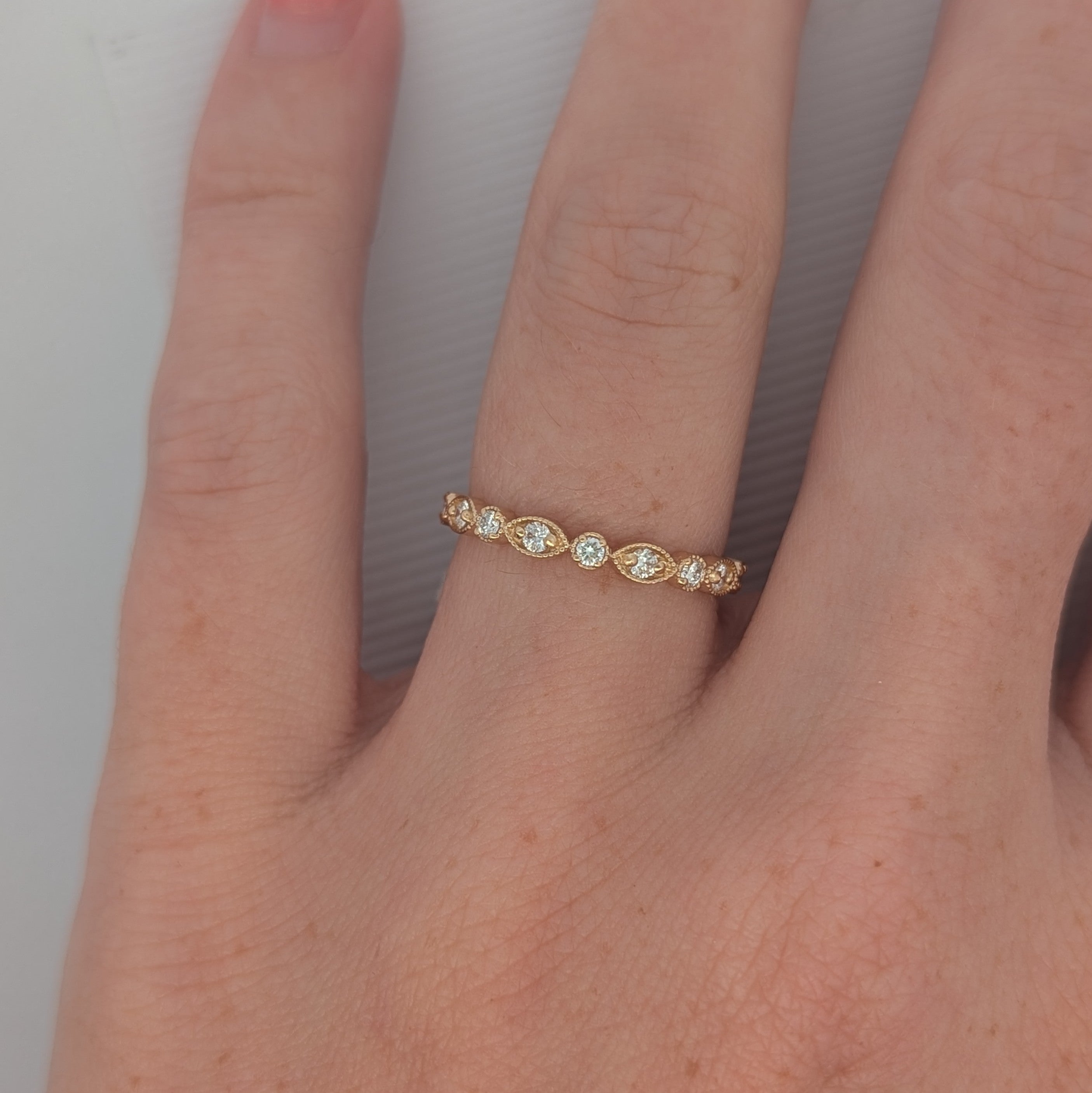 Dainty Marquise & Round-Shaped Millgrain Wedding Band