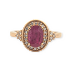 18K Yellow Gold Ring with Ruby and Diamond