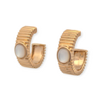 Yellow Gold Huggie Hoops with Moonstone