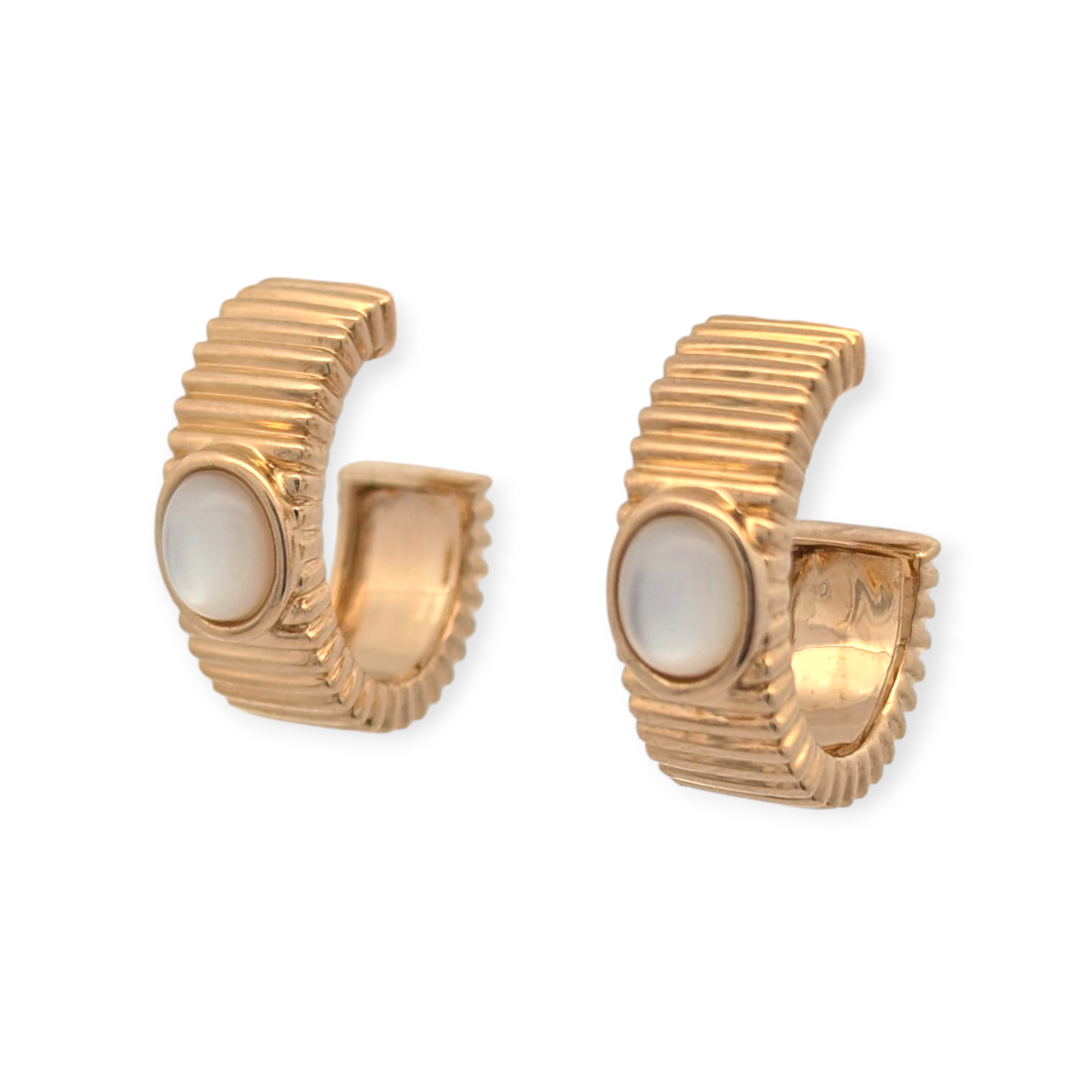 Yellow Gold Huggie Hoops with Moonstone