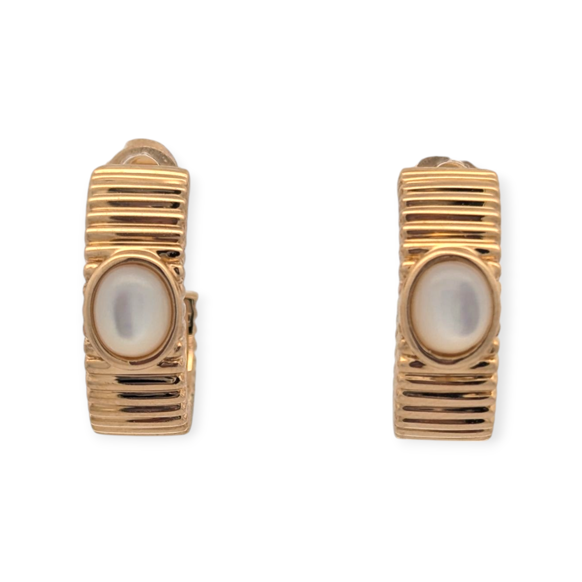 Yellow Gold Huggie Hoops with Moonstone