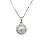 Pearl and Diamond Halo Necklace