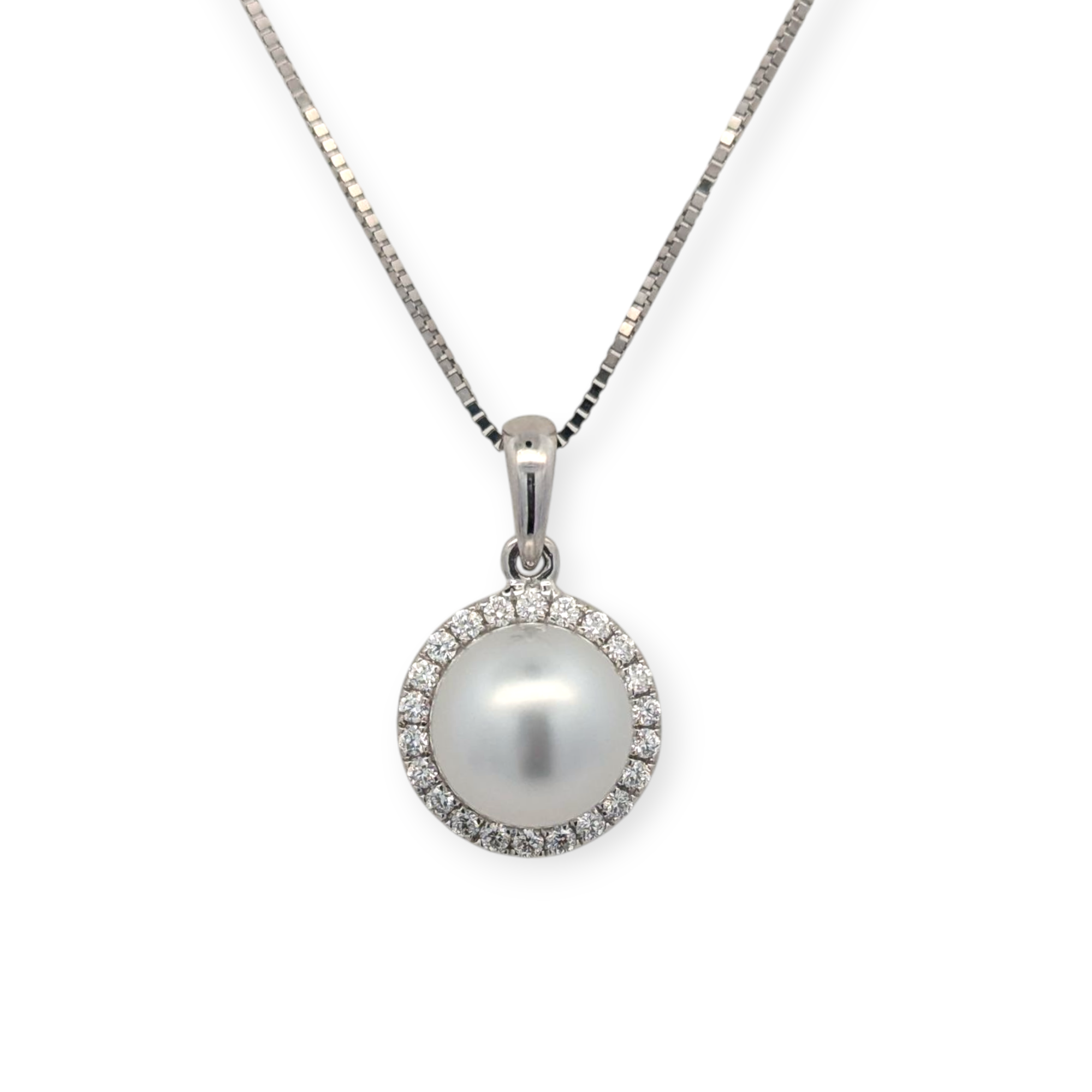 Pearl and Diamond Halo Necklace