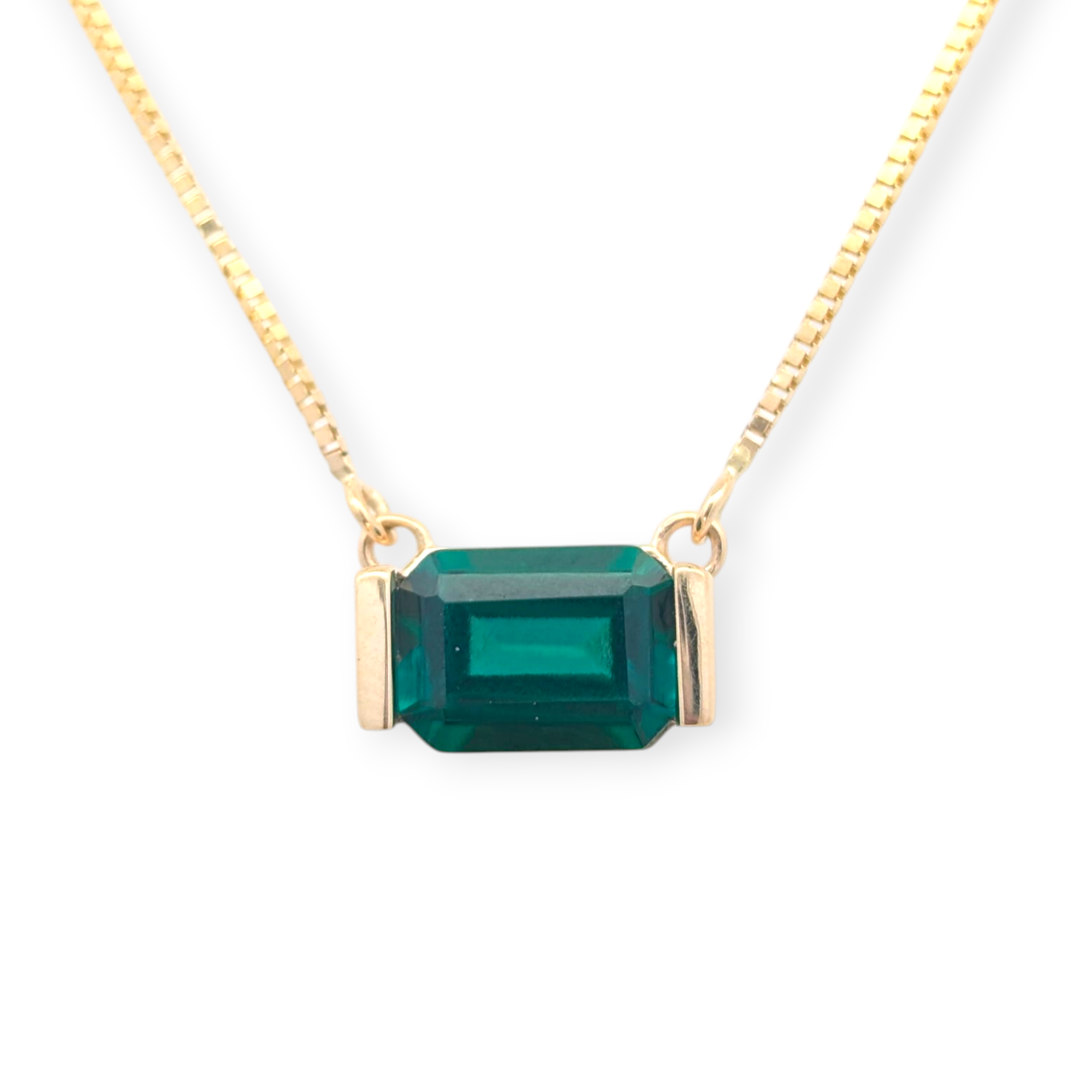 Esmeralda Emerald-Cut Gemstone Necklace in 14K Gold