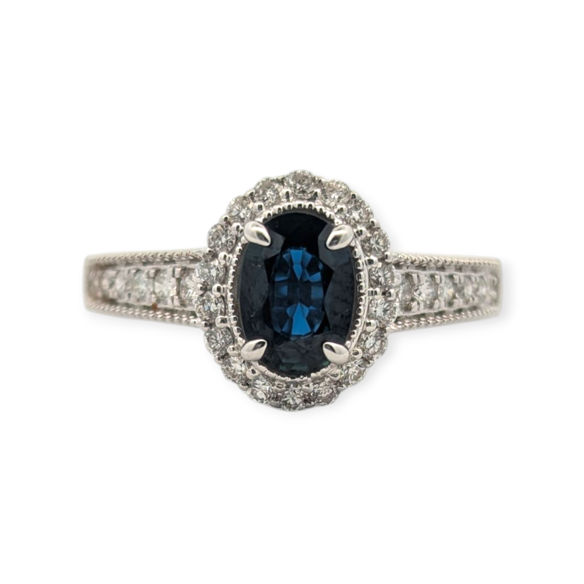 14K White Gold Sapphire and Diamond Ring
