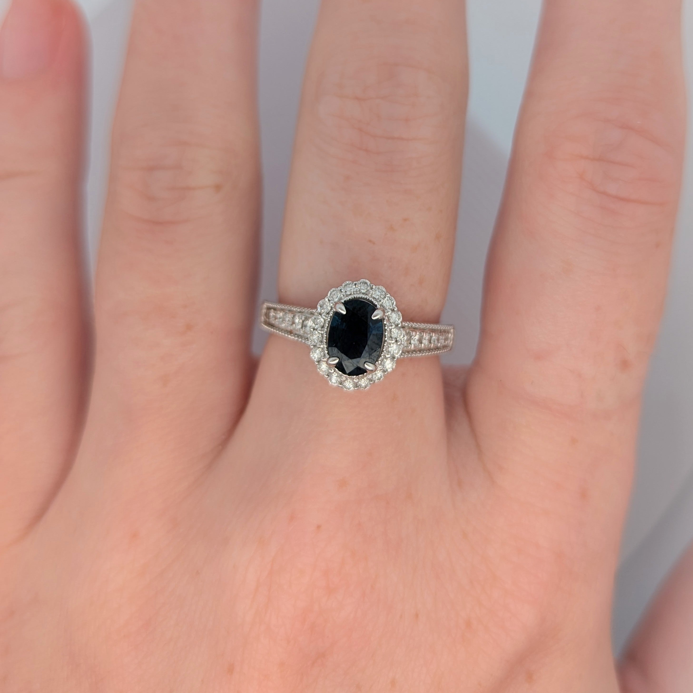 14K White Gold Sapphire and Diamond Ring