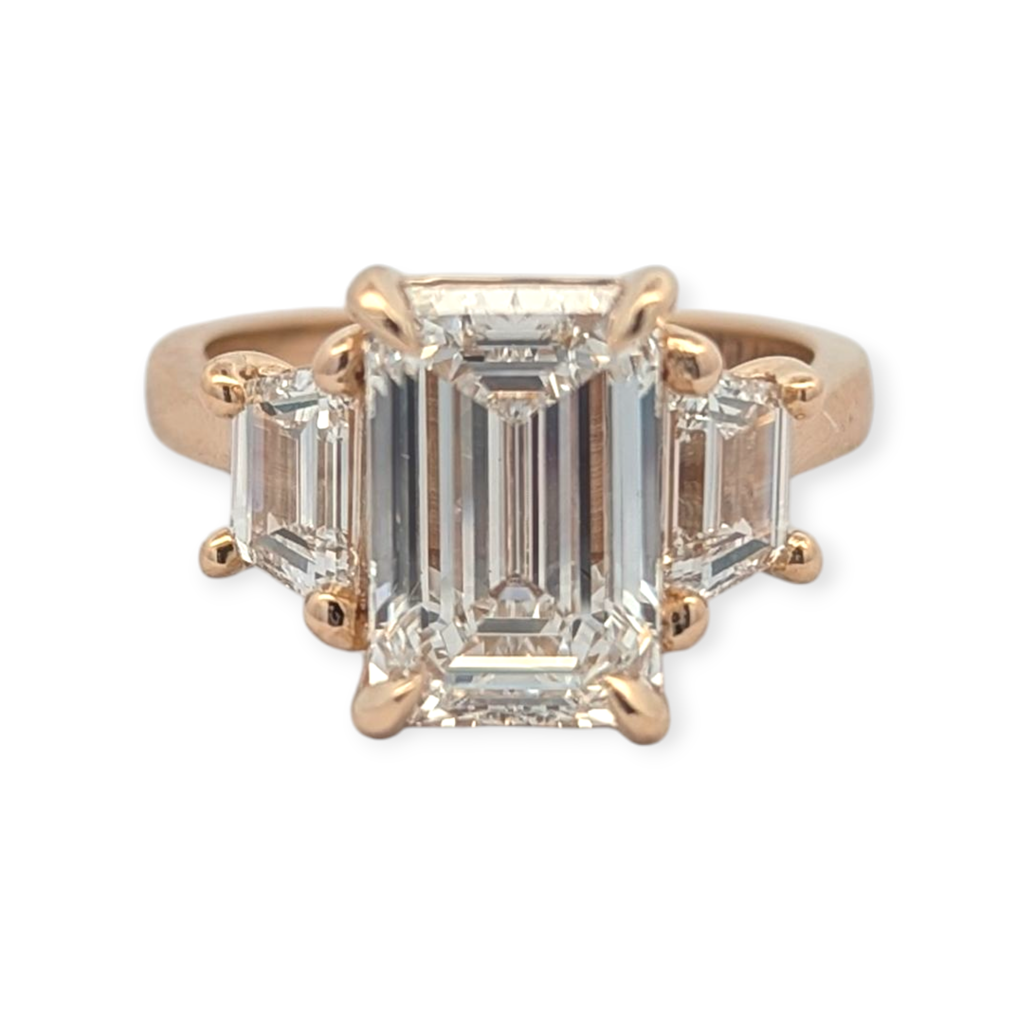 Three Stone Emerald Cut and Trapezoid Engagement Ring [Made to Order]