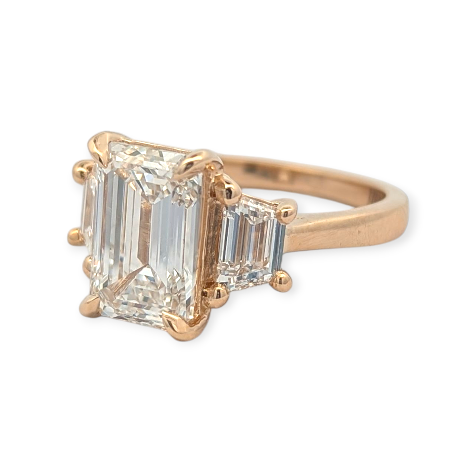 Three Stone Emerald Cut and Trapezoid Engagement Ring [Made to Order]