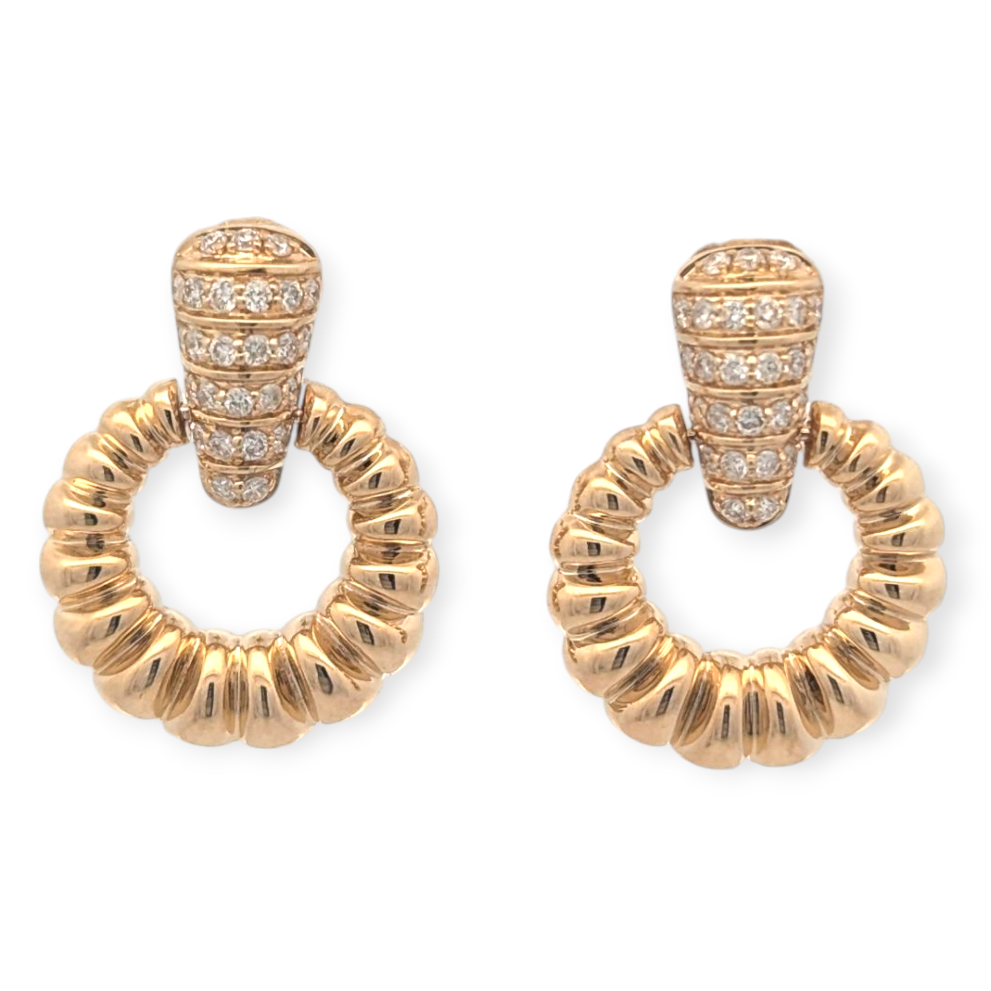 14K Yellow Gold and Diamond Textured Earrings