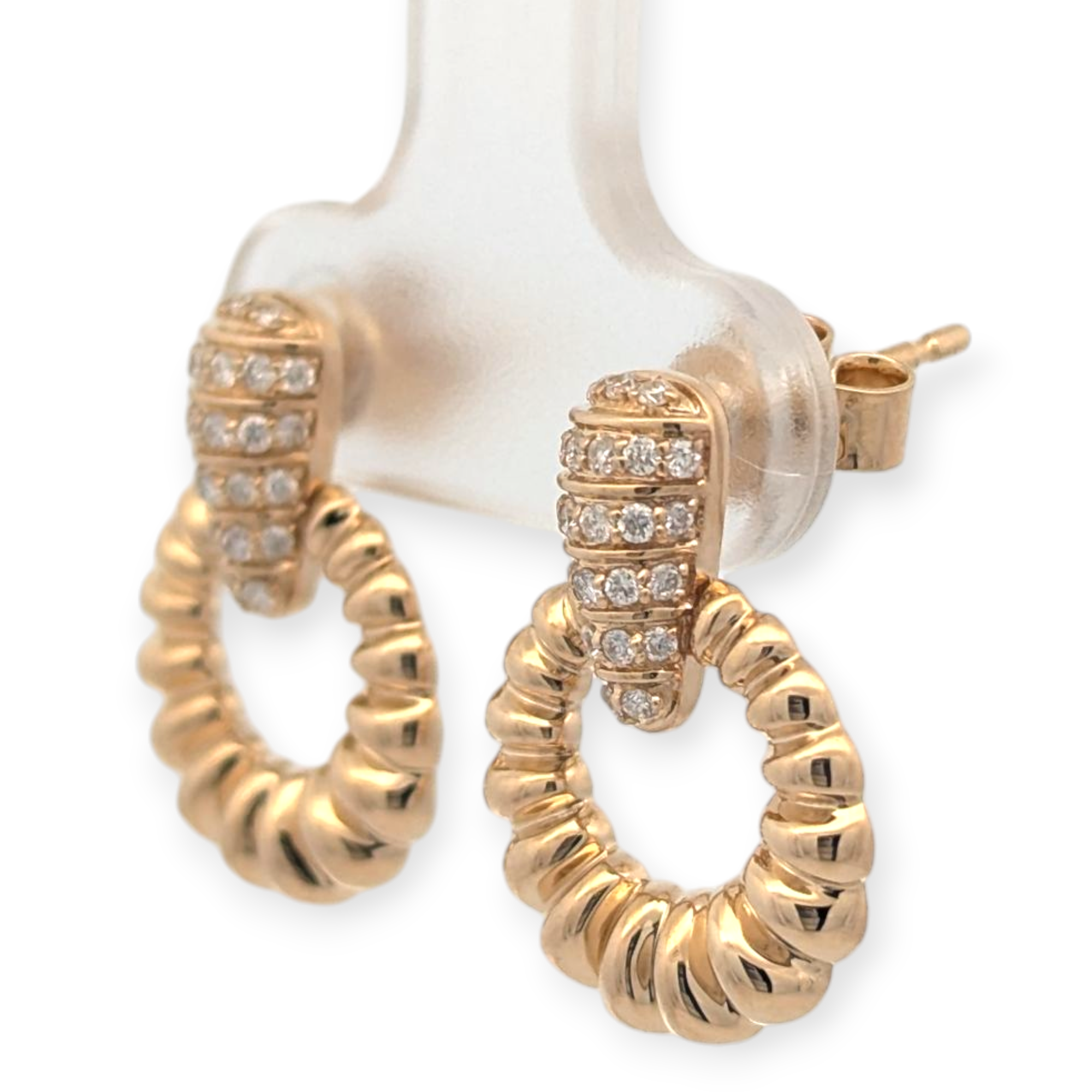 14K Yellow Gold and Diamond Textured Earrings