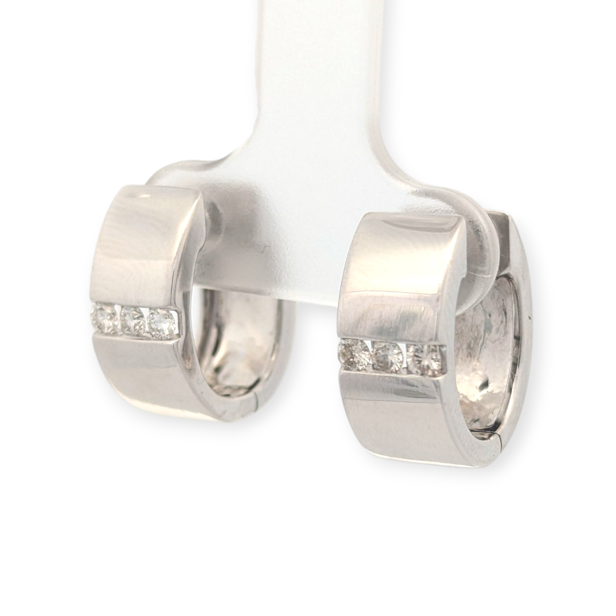 14K White Gold and Diamond Wide Huggies