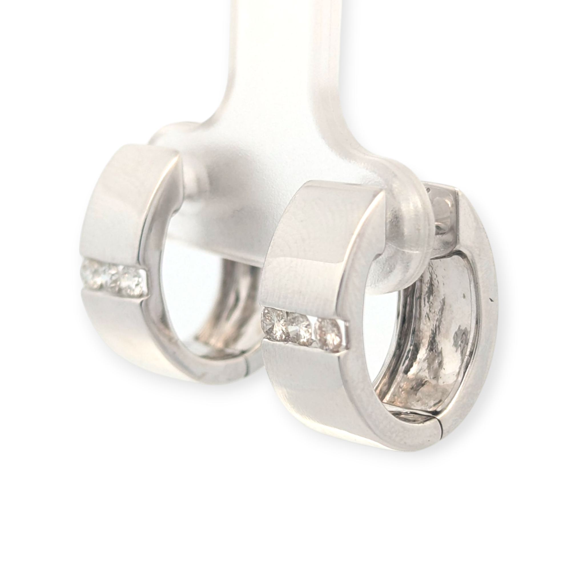 14K White Gold and Diamond Wide Huggies
