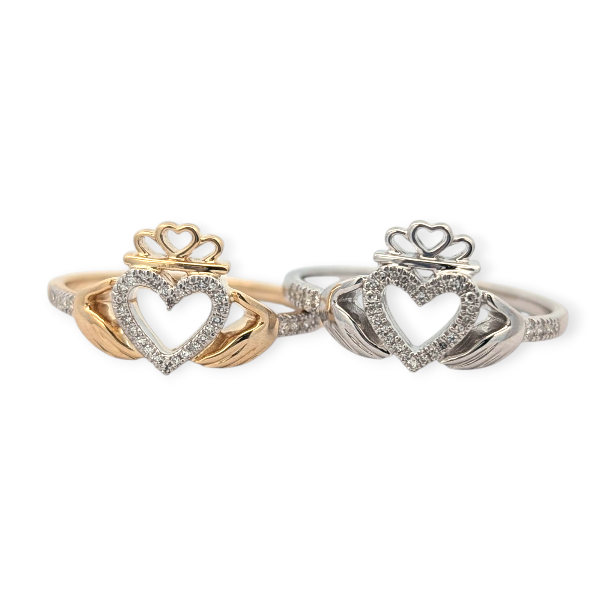 10K Gold and Diamond Dainty Claddagh Ring