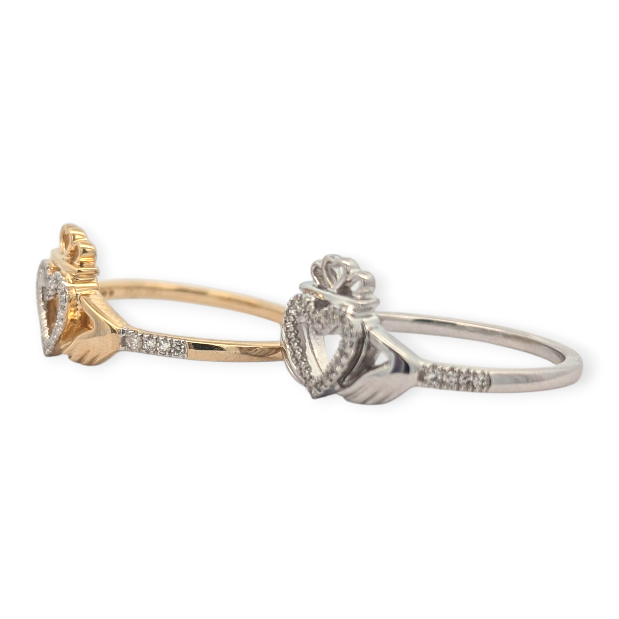 10K Gold and Diamond Dainty Claddagh Ring