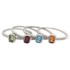 14K White Gold Dainty Birthstone Ring with Diamonds and Gemstones