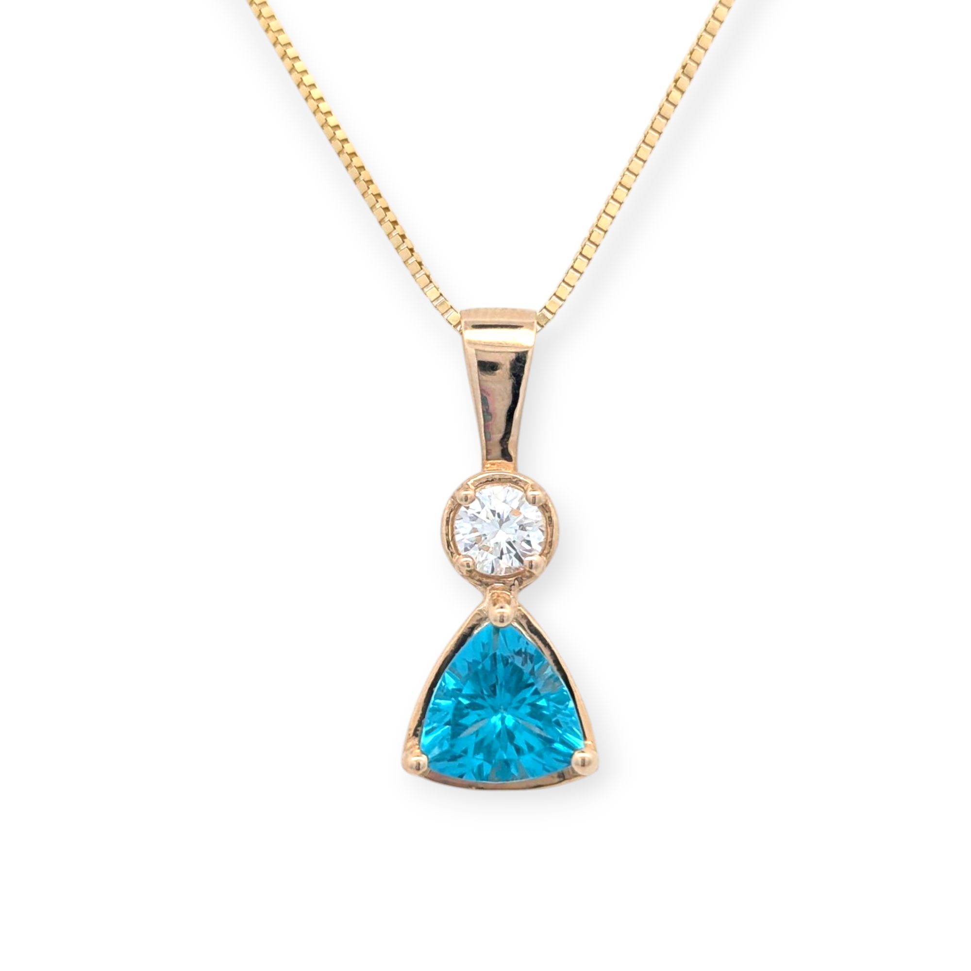 14K Yellow Gold and Electric Blue Apatite Pendant