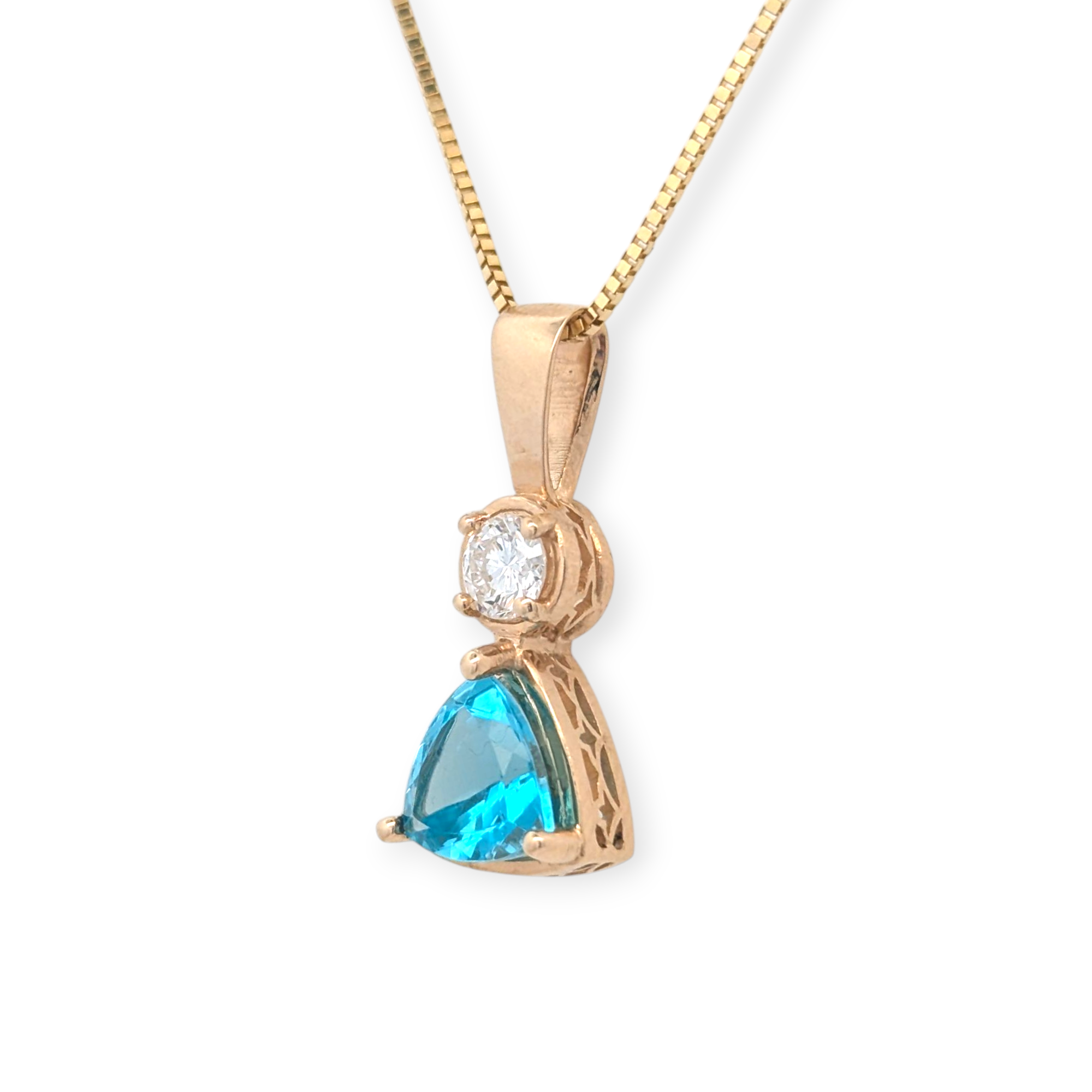 14K Yellow Gold and Electric Blue Apatite Pendant