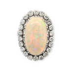 Vintage 14K White Gold Opal and Diamond Ring