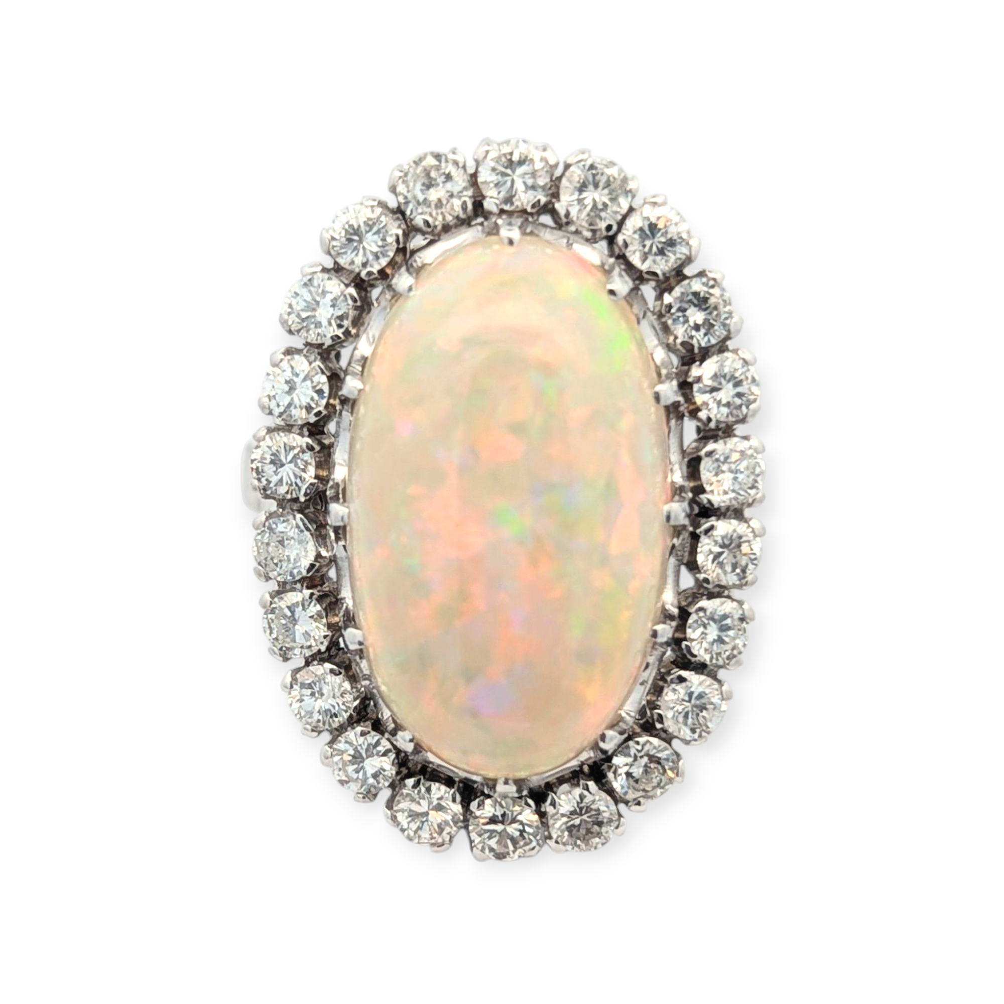 Vintage 14K White Gold Opal and Diamond Ring