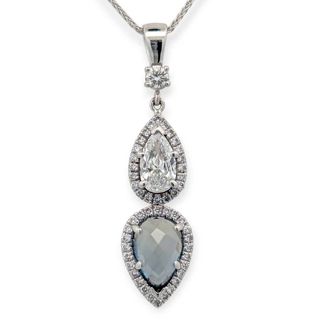 Rose Cut Sapphire and Diamond Halo Pendant