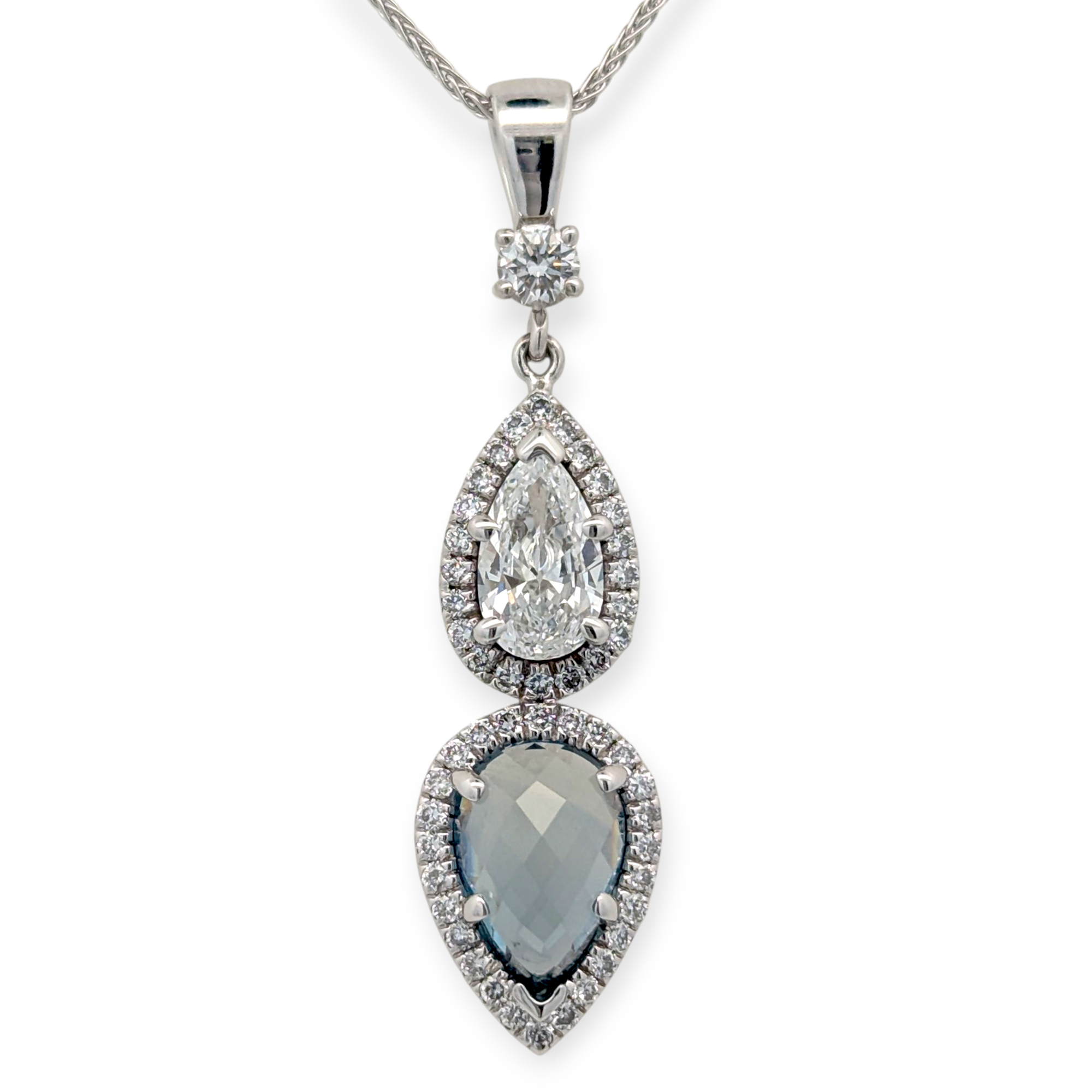 Rose Cut Sapphire and Diamond Halo Pendant