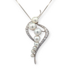 Vintage 14K White Gold Pearl and Diamond Pendant