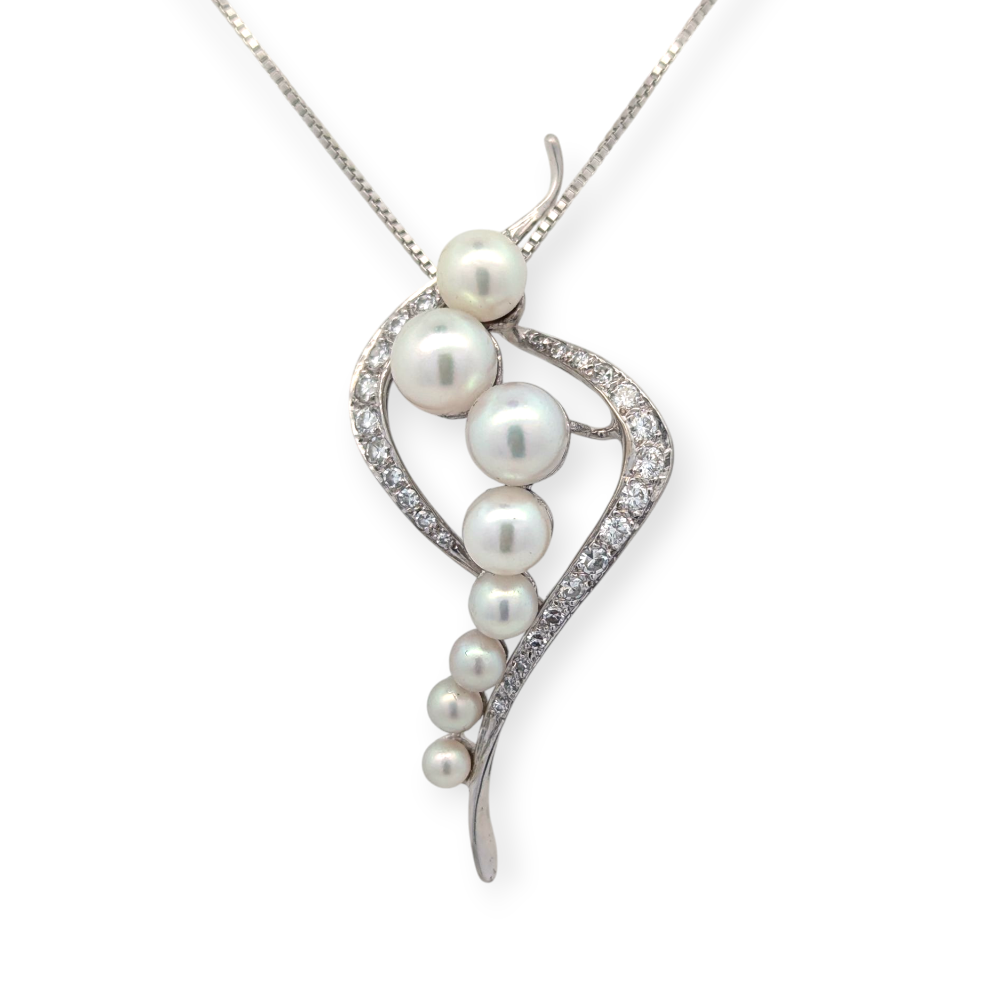 Vintage 14K White Gold Pearl and Diamond Pendant