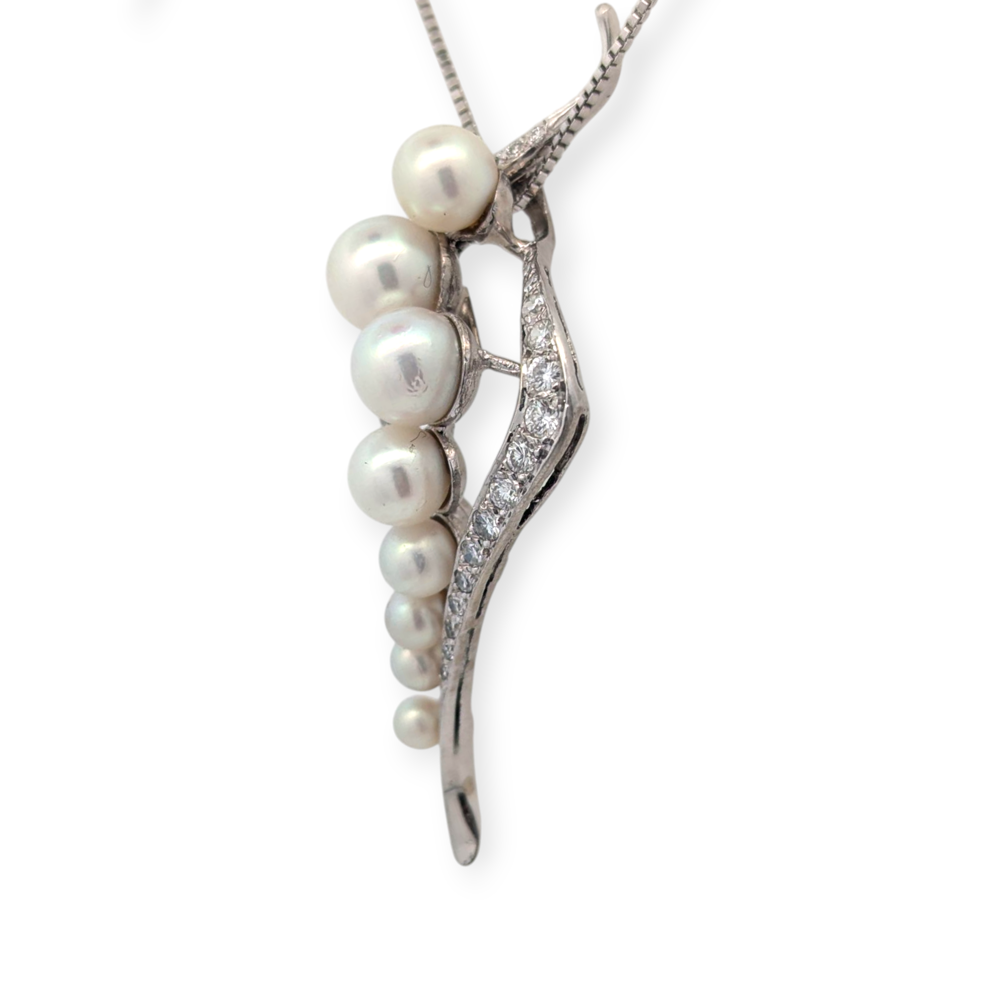 Vintage 14K White Gold Pearl and Diamond Pendant