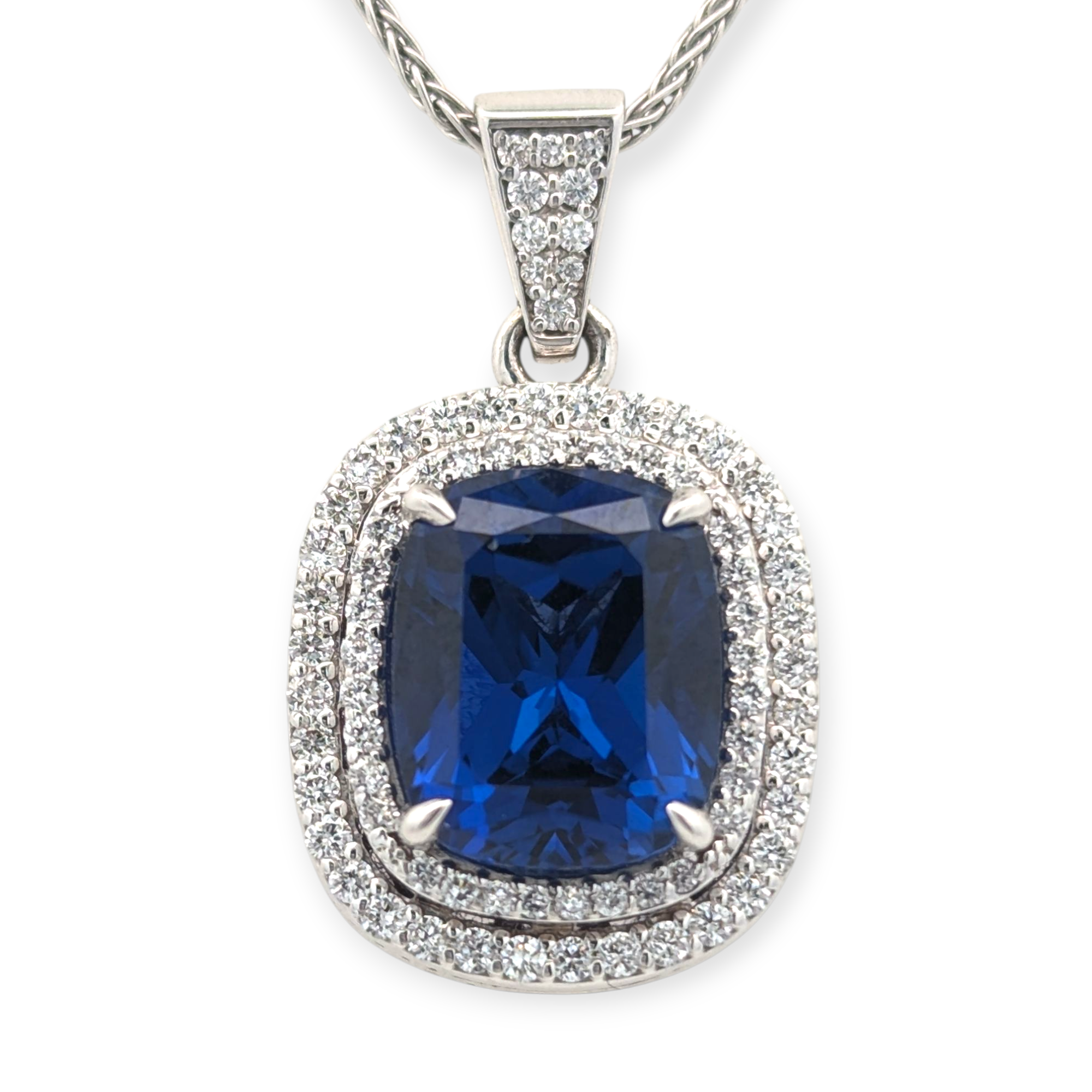 Juliana Lab Sapphire & Lab Diamond Necklace in White Gold