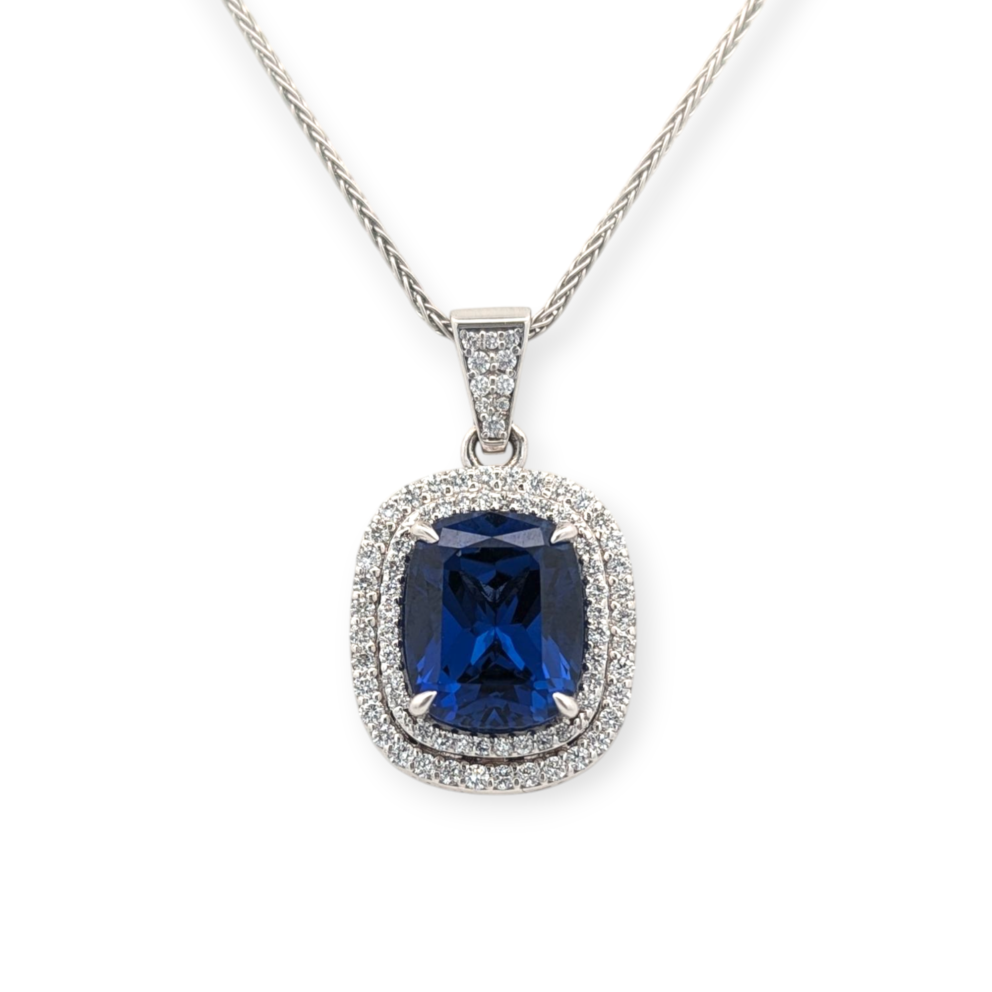 Juliana Lab Sapphire & Lab Diamond Necklace in White Gold