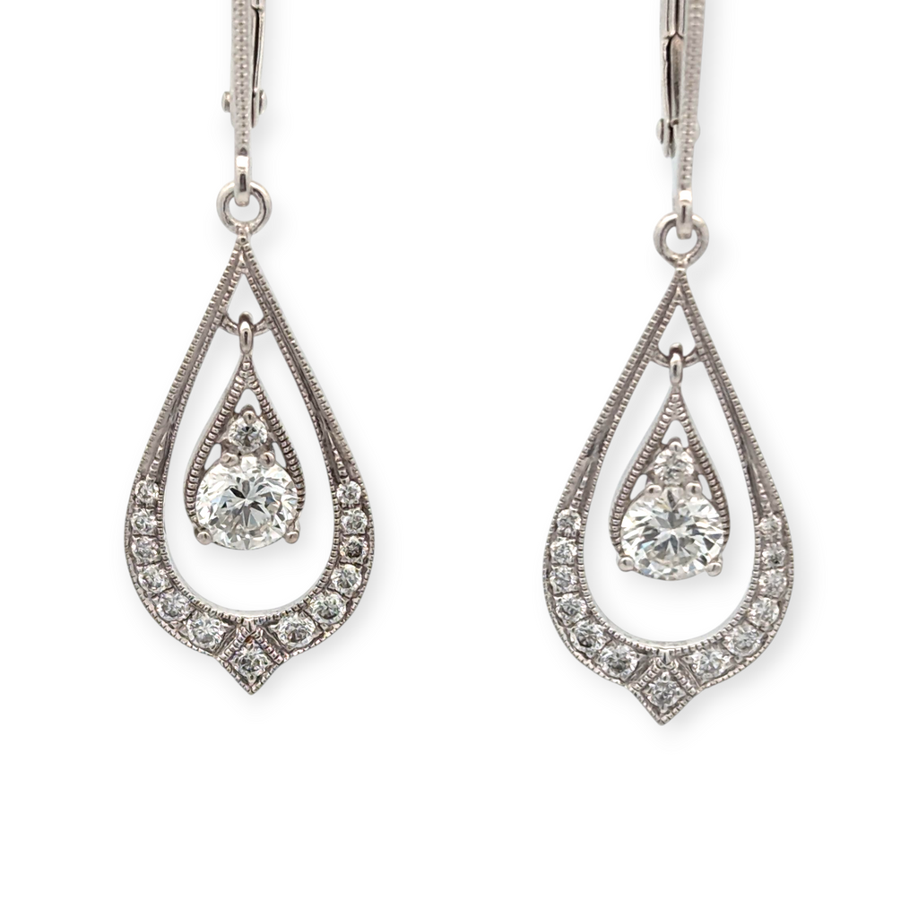 14K White Gold and Diamond Vintage Inspired Drop Earrings