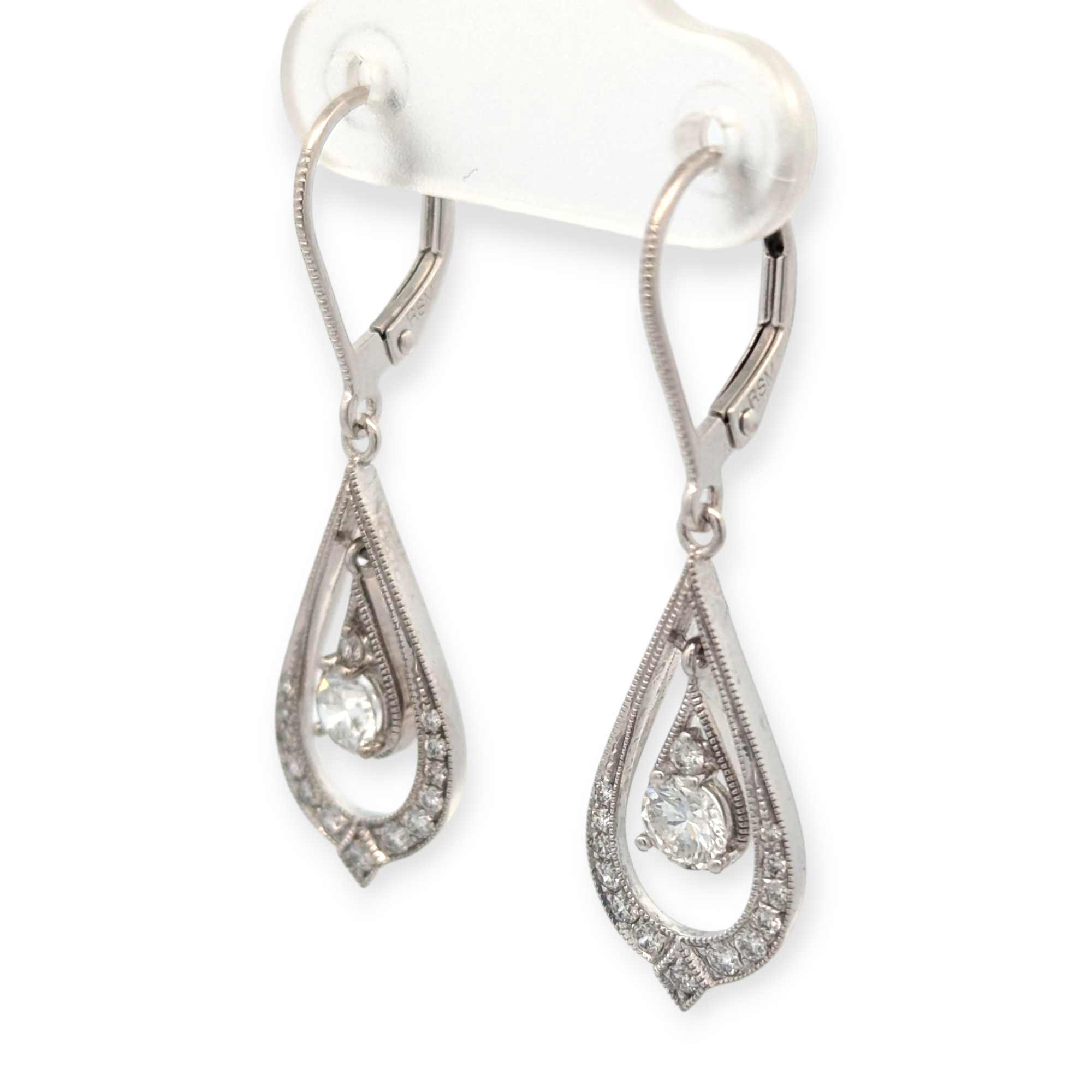 14K White Gold and Diamond Vintage Inspired Drop Earrings