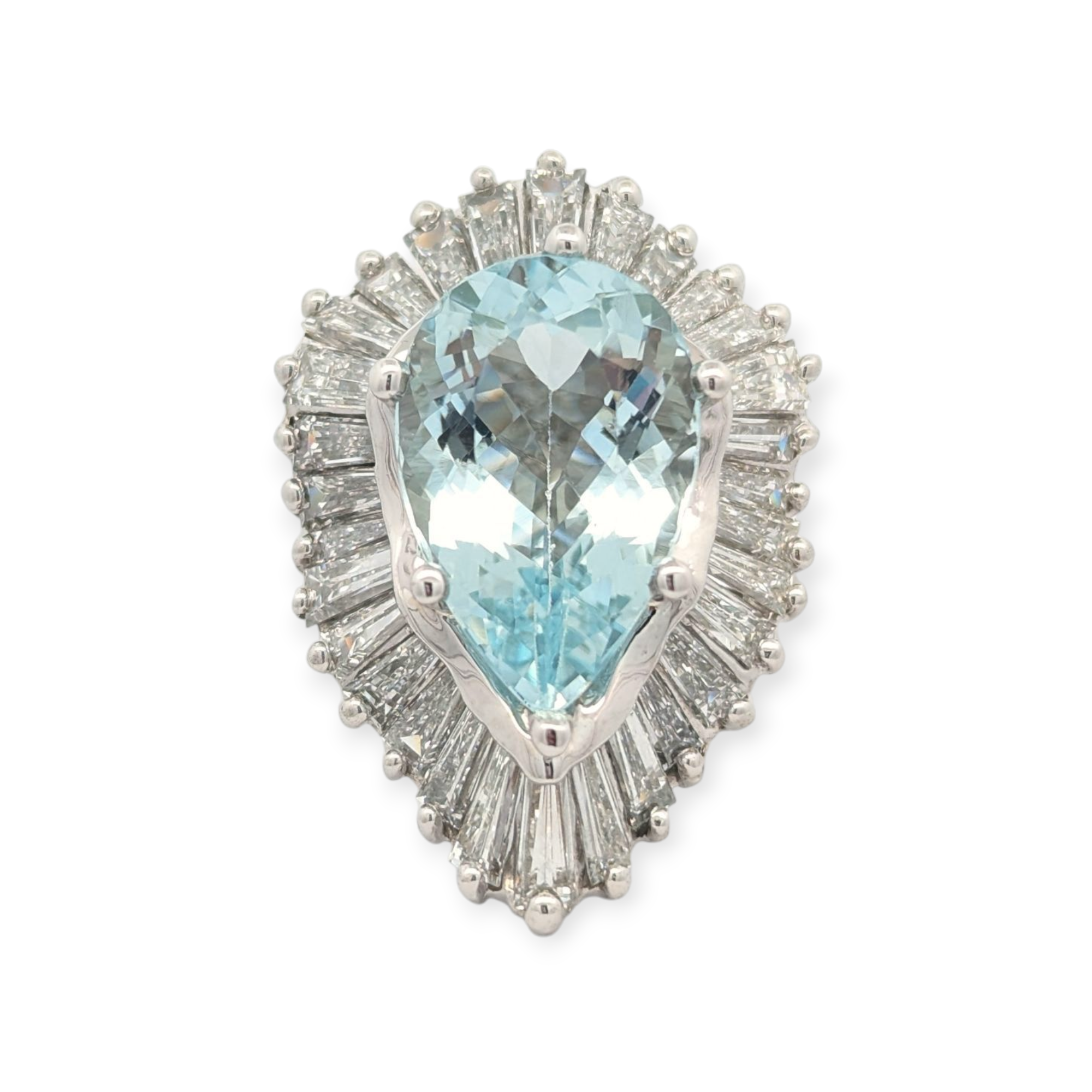 Aquamarine and Diamond Ballerina Ring in 14K White Gold