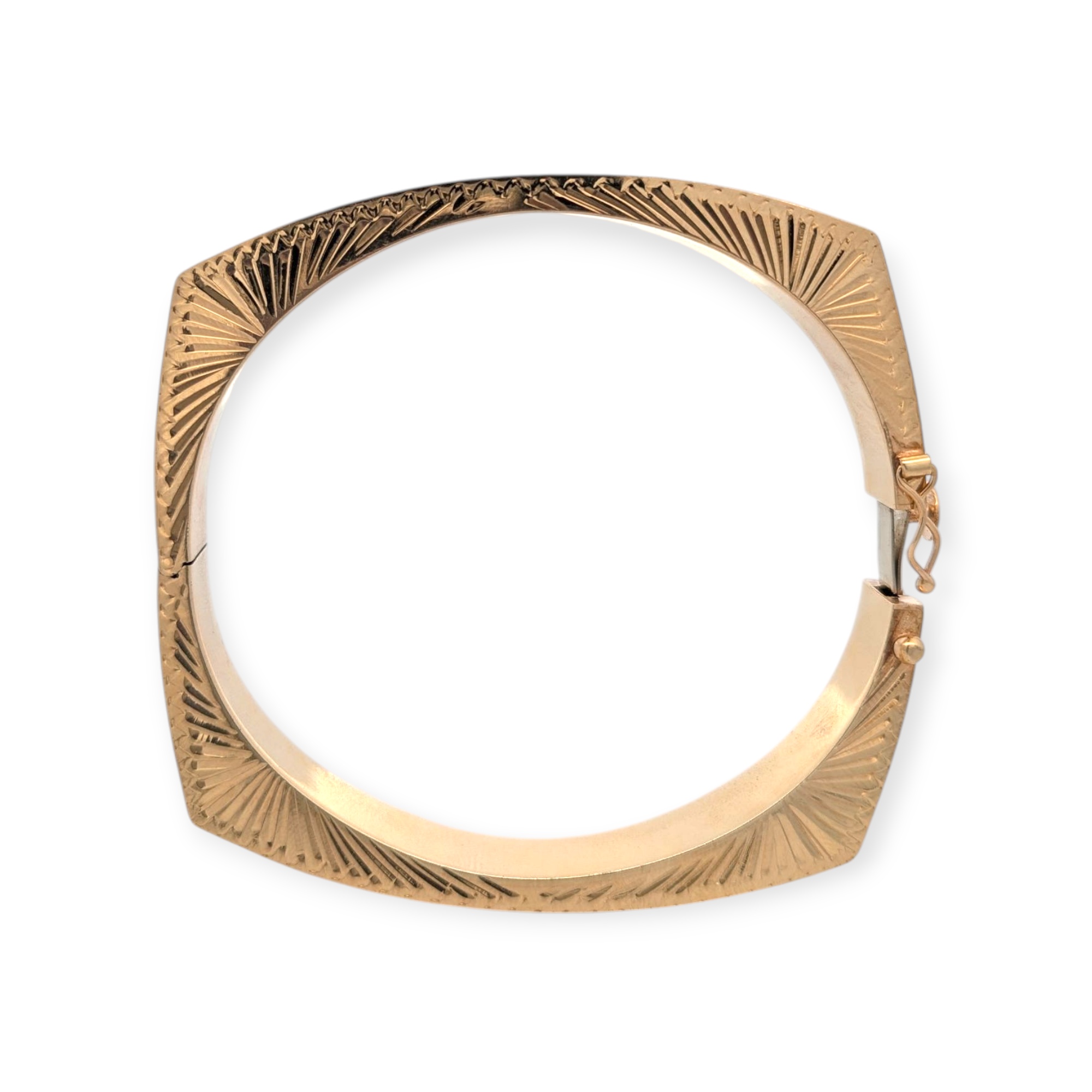 Etched 14K Yellow Gold Square Bangle