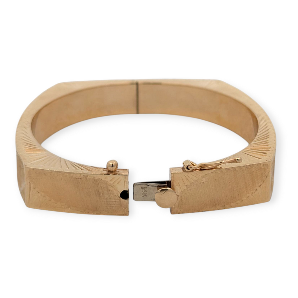 Etched 14K Yellow Gold Square Bangle