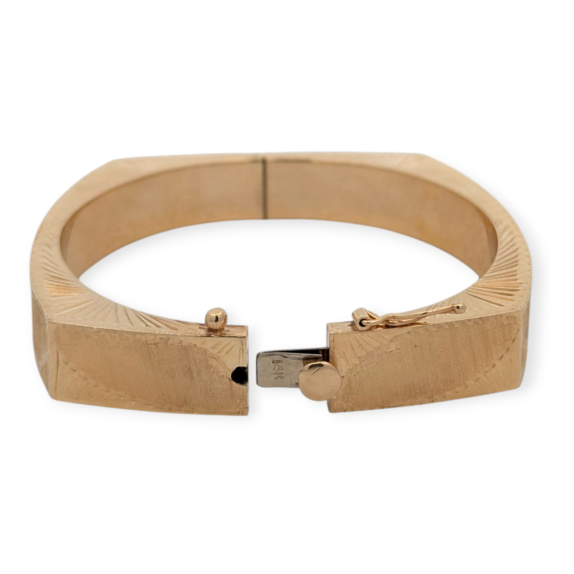 Etched 14K Yellow Gold Square Bangle