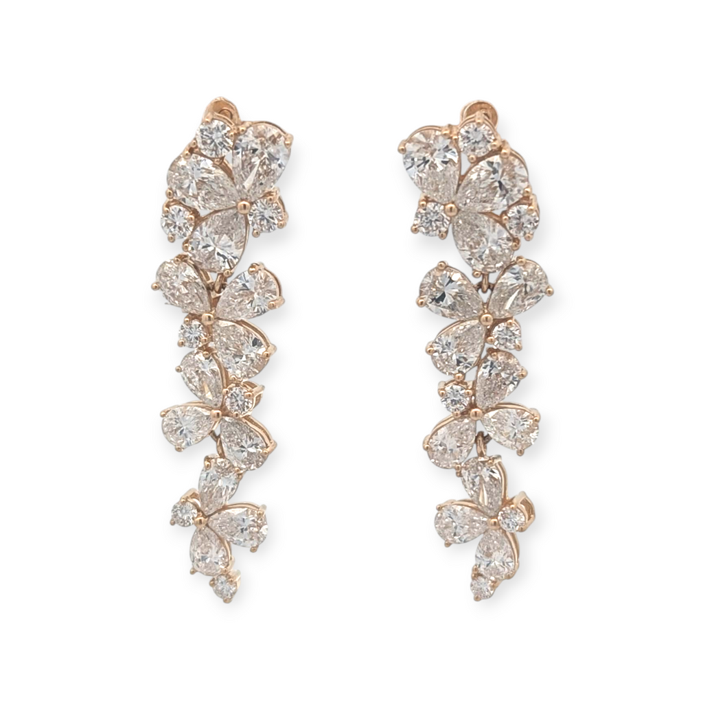 Floral Dangle Earrings with Lab Grown Diamonds in 14K Gold