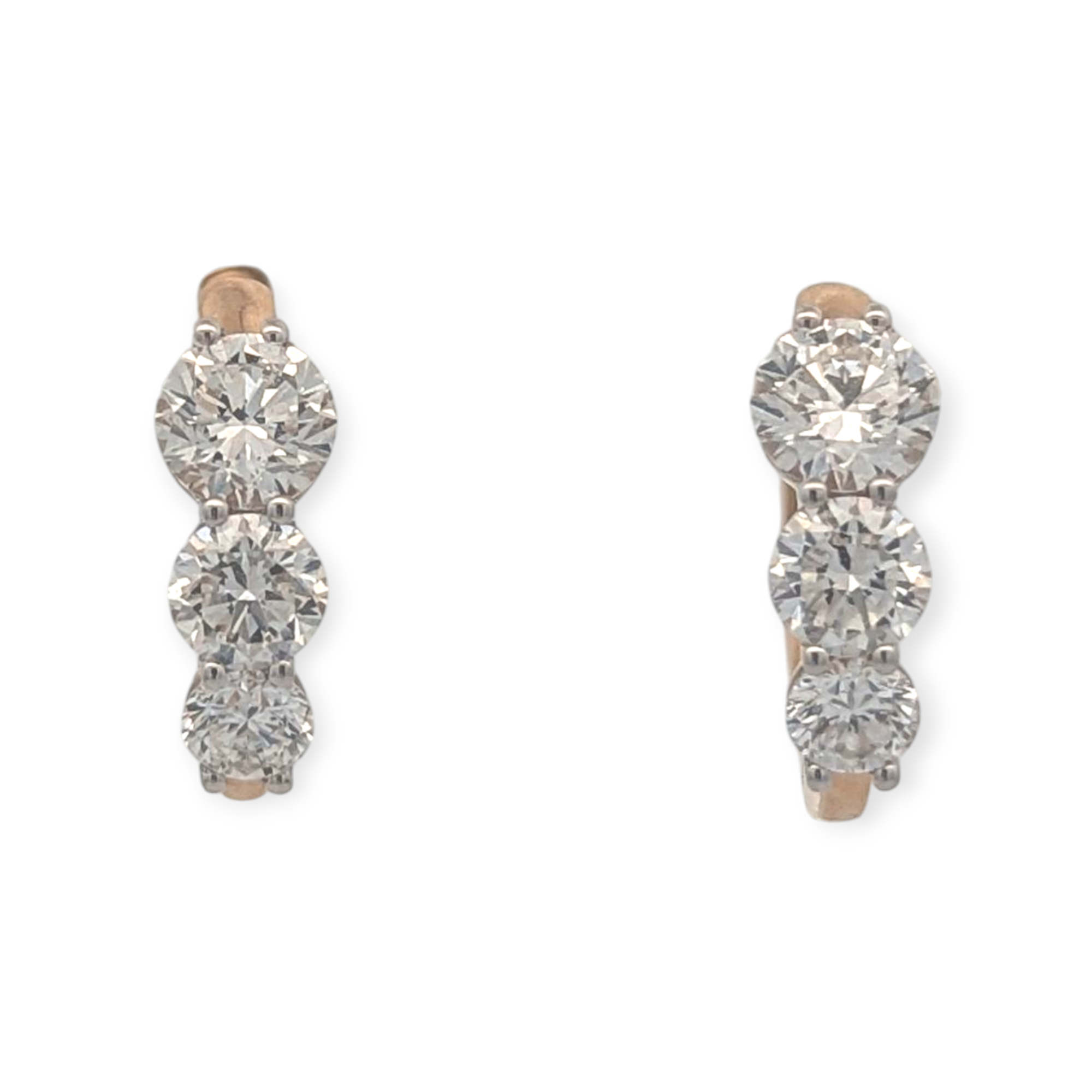Three-Stone Huggie Hoop Earrings with Lab Grown Diamonds