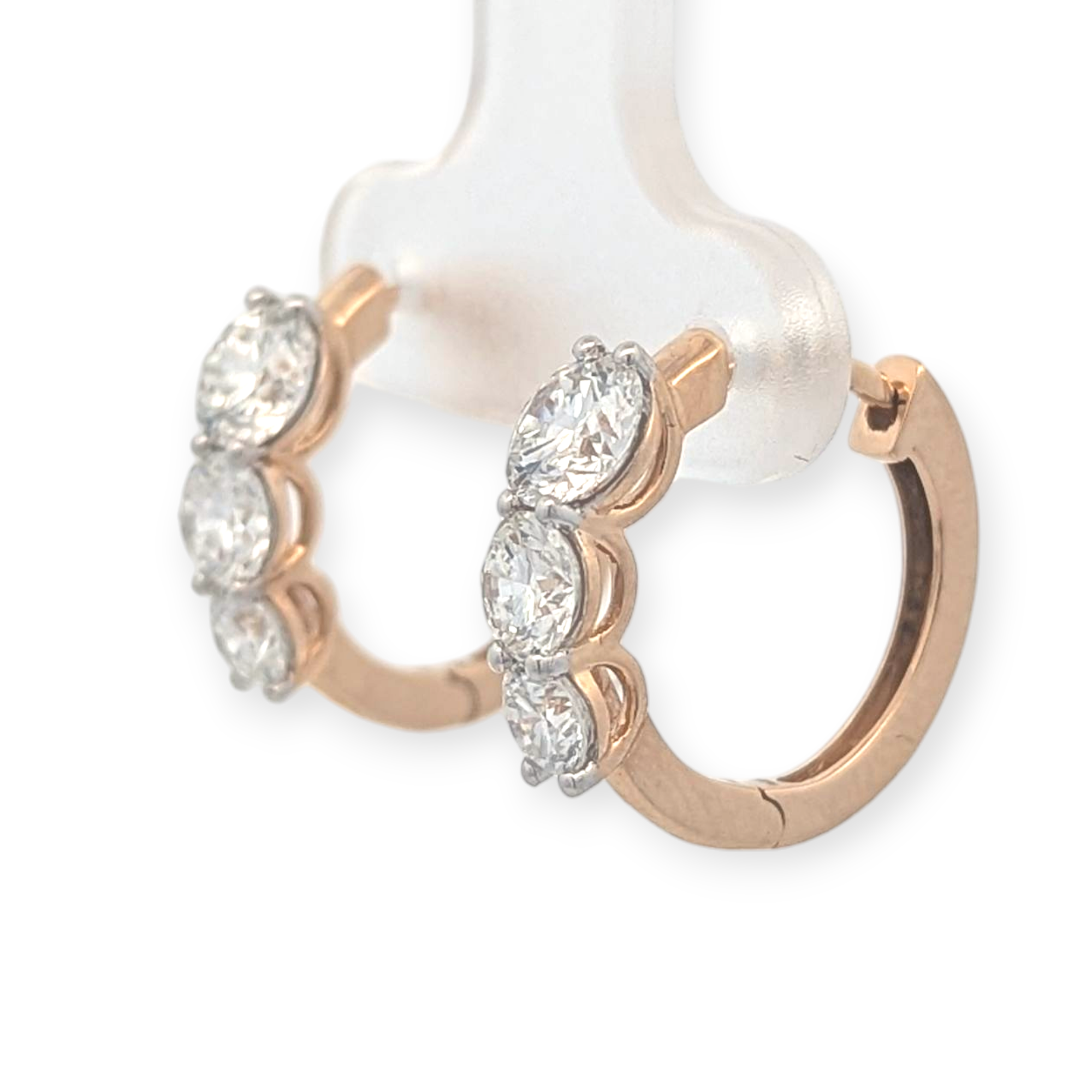 Three-Stone Huggie Hoop Earrings with Lab Grown Diamonds