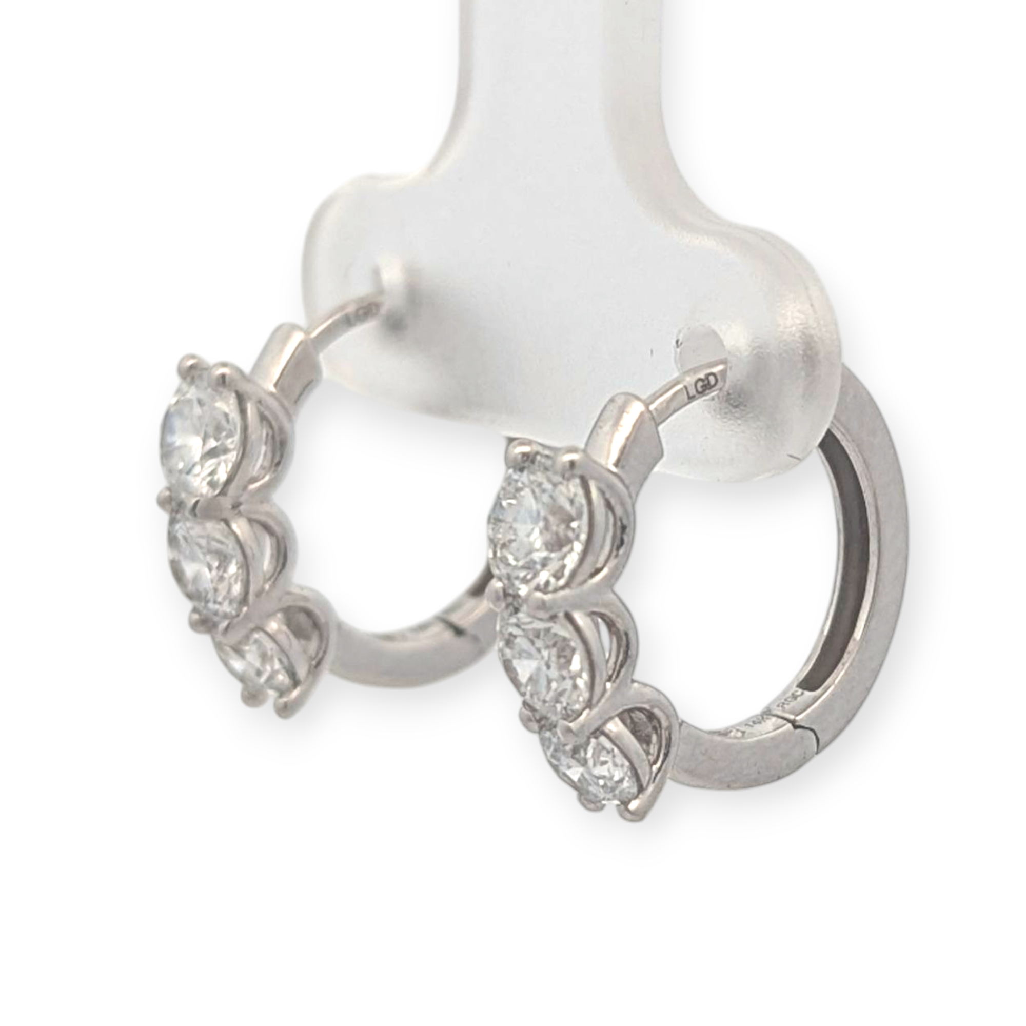 Three-Stone Huggie Hoop Earrings with Lab Grown Diamonds