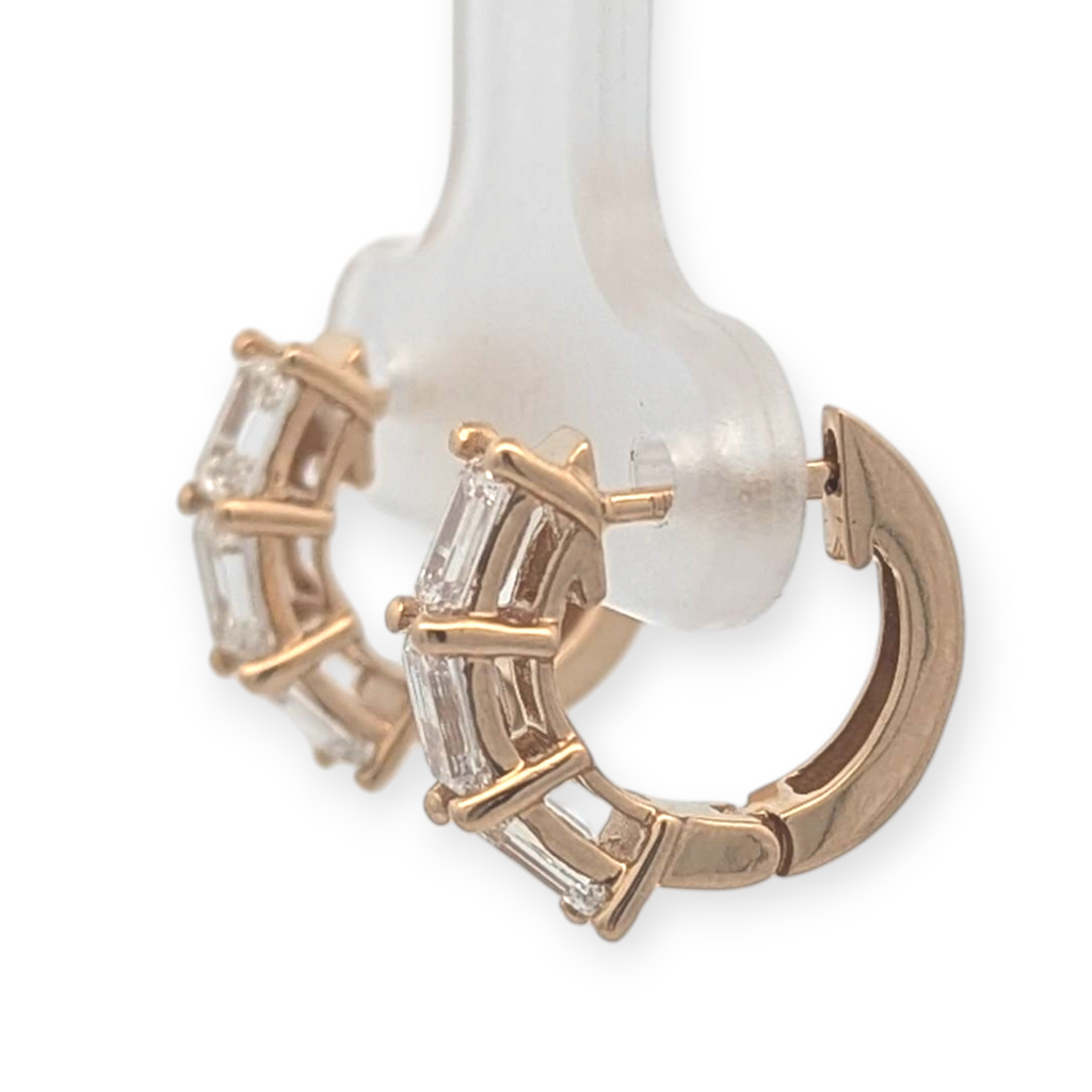 Emerald Cut Three-Stone Huggie Hoops