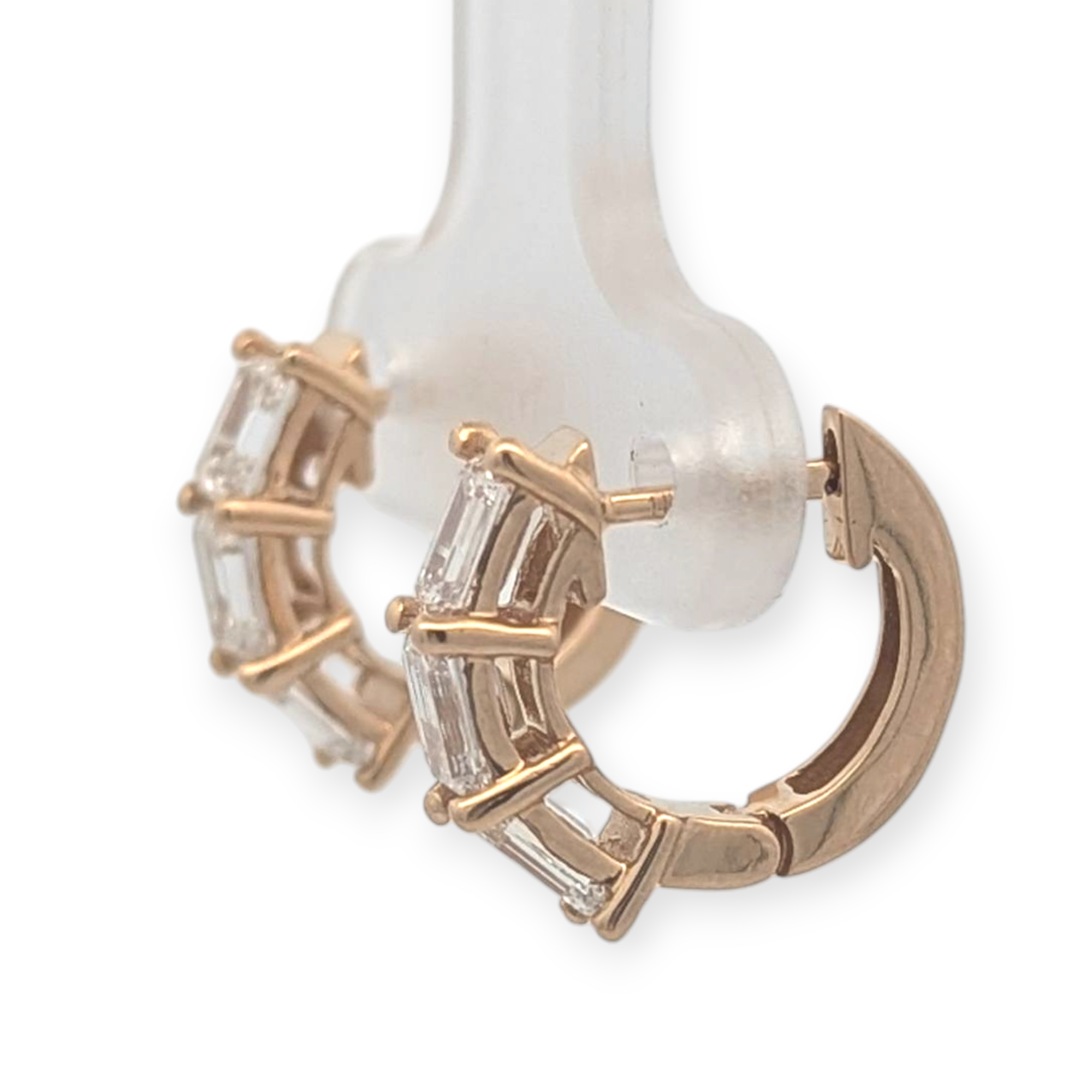 Emerald Cut Three-Stone Huggie Hoops