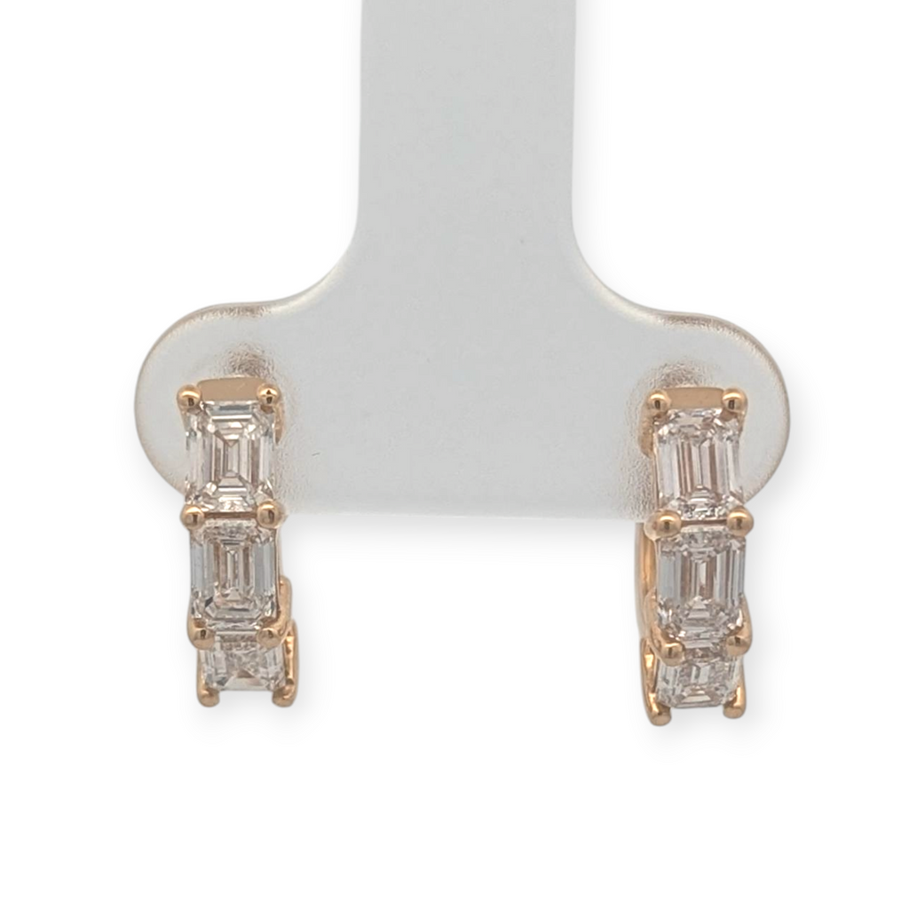 Emerald Cut Three-Stone Huggie Hoops