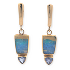 Vintage 14K/18K Yellow Gold Opal and Tanzanite Earrings