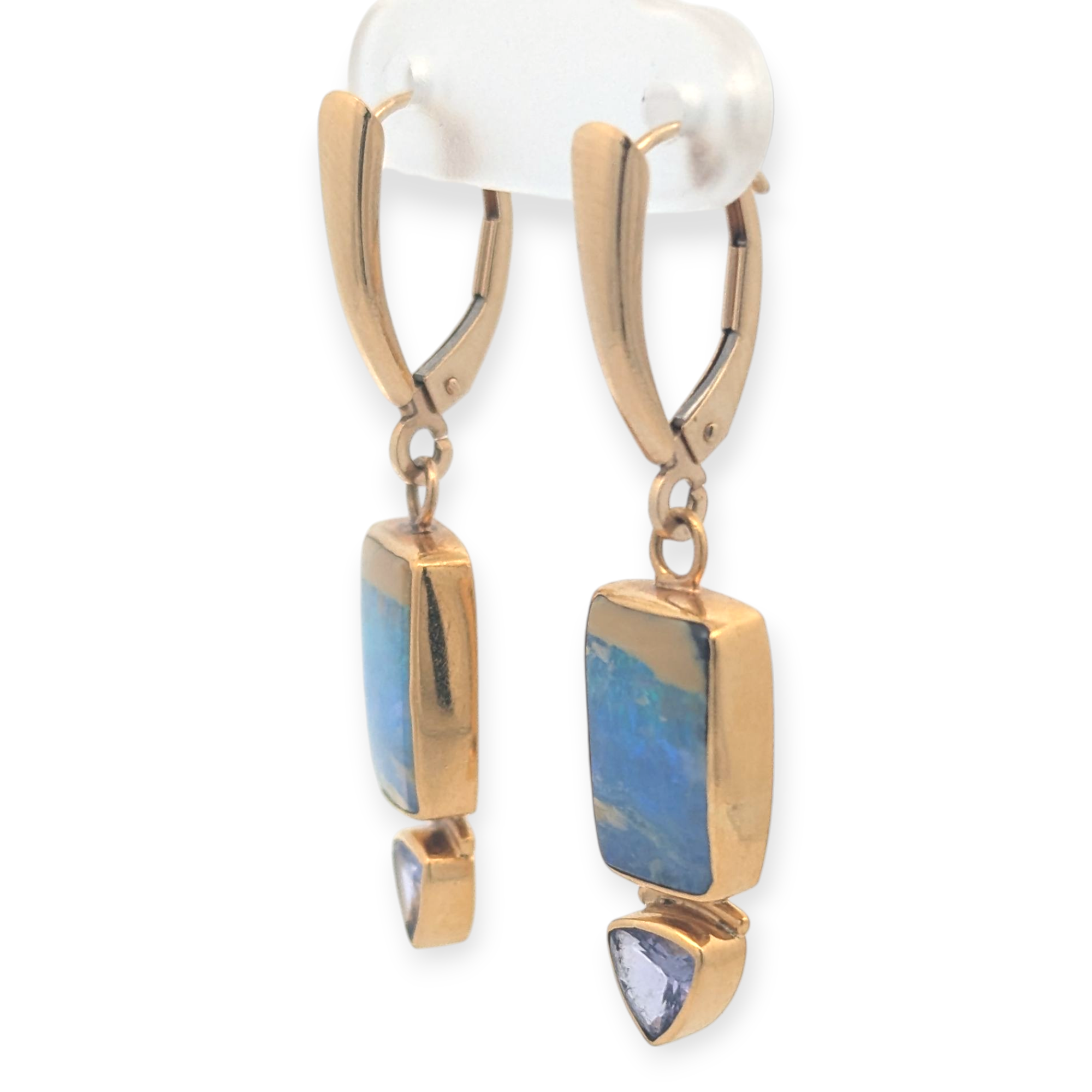 Vintage 14K/18K Yellow Gold Opal and Tanzanite Earrings